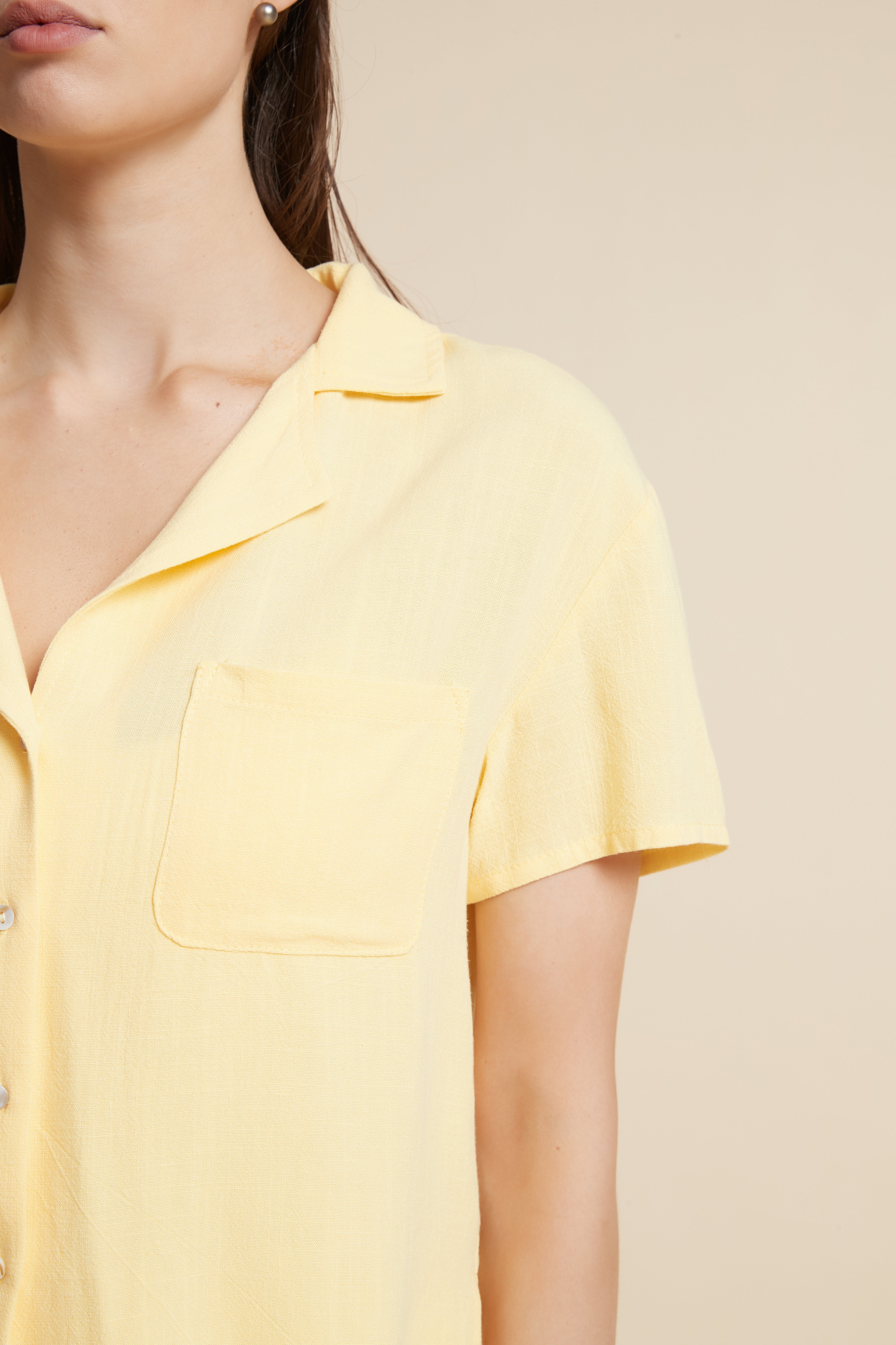 Solid Short Sleeve Blouse with Front Buttons