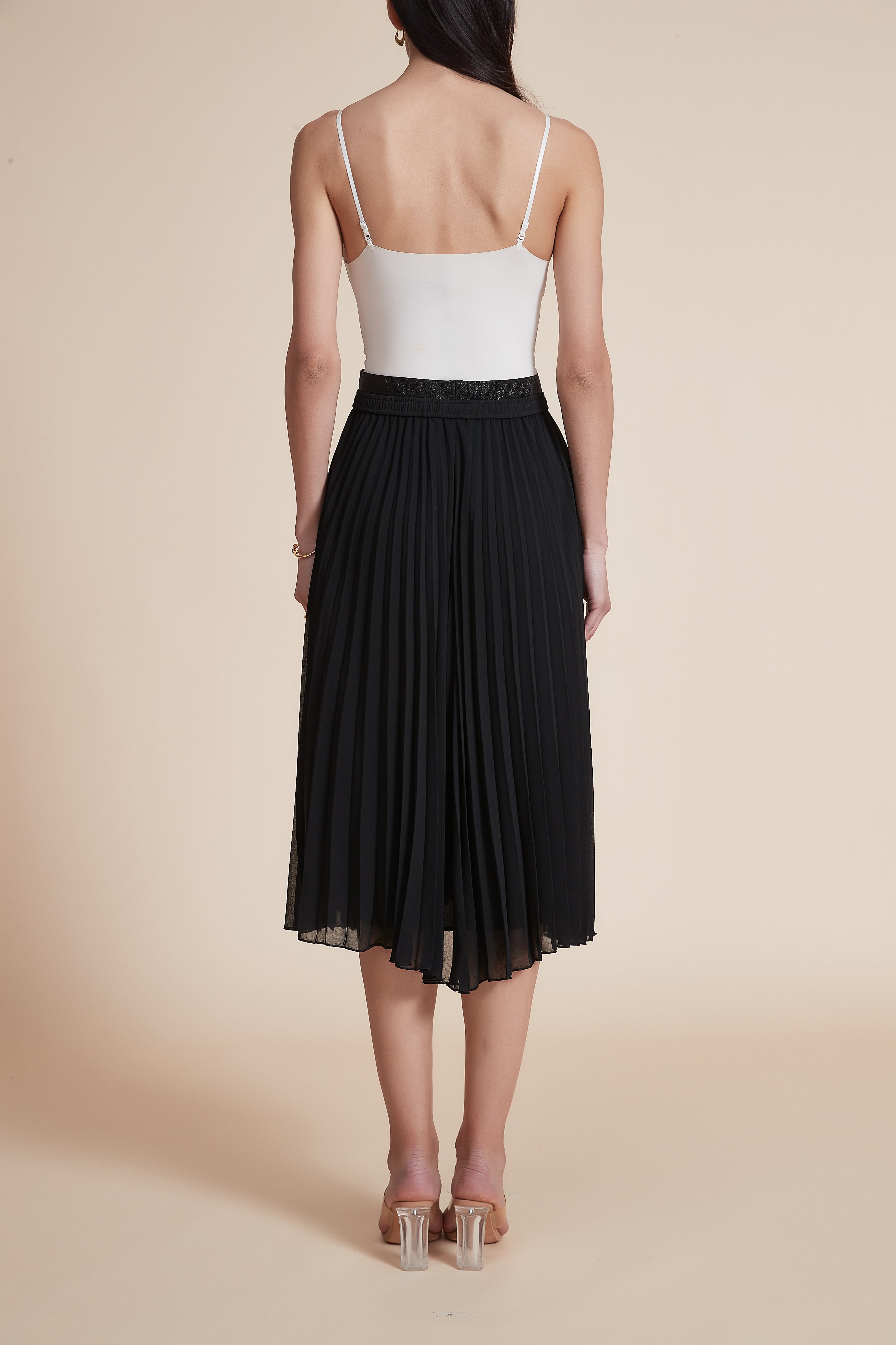 High-Waisted Pleated Knee-Length Skirt