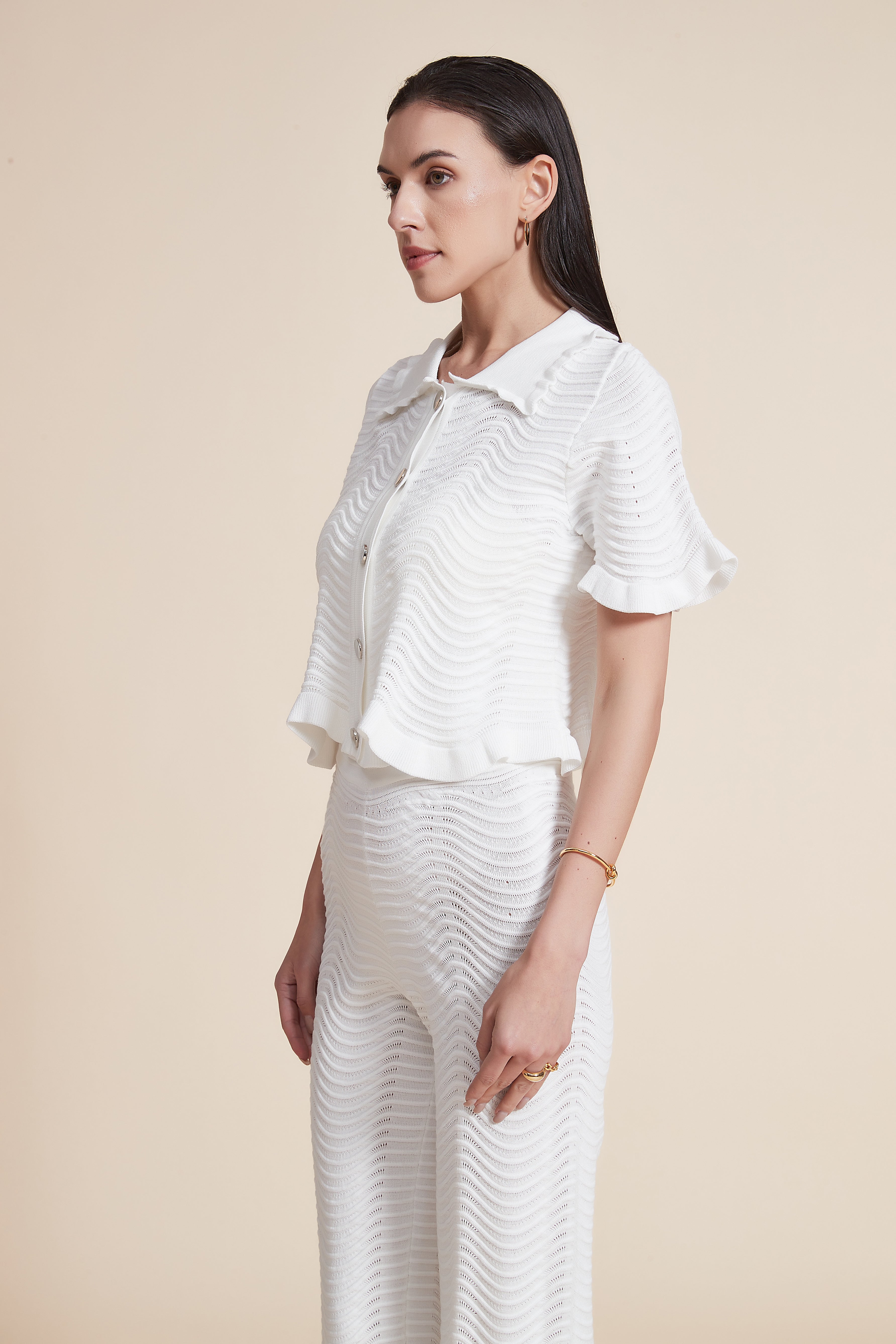 Button-Down Short Sleeve Knit Blouse