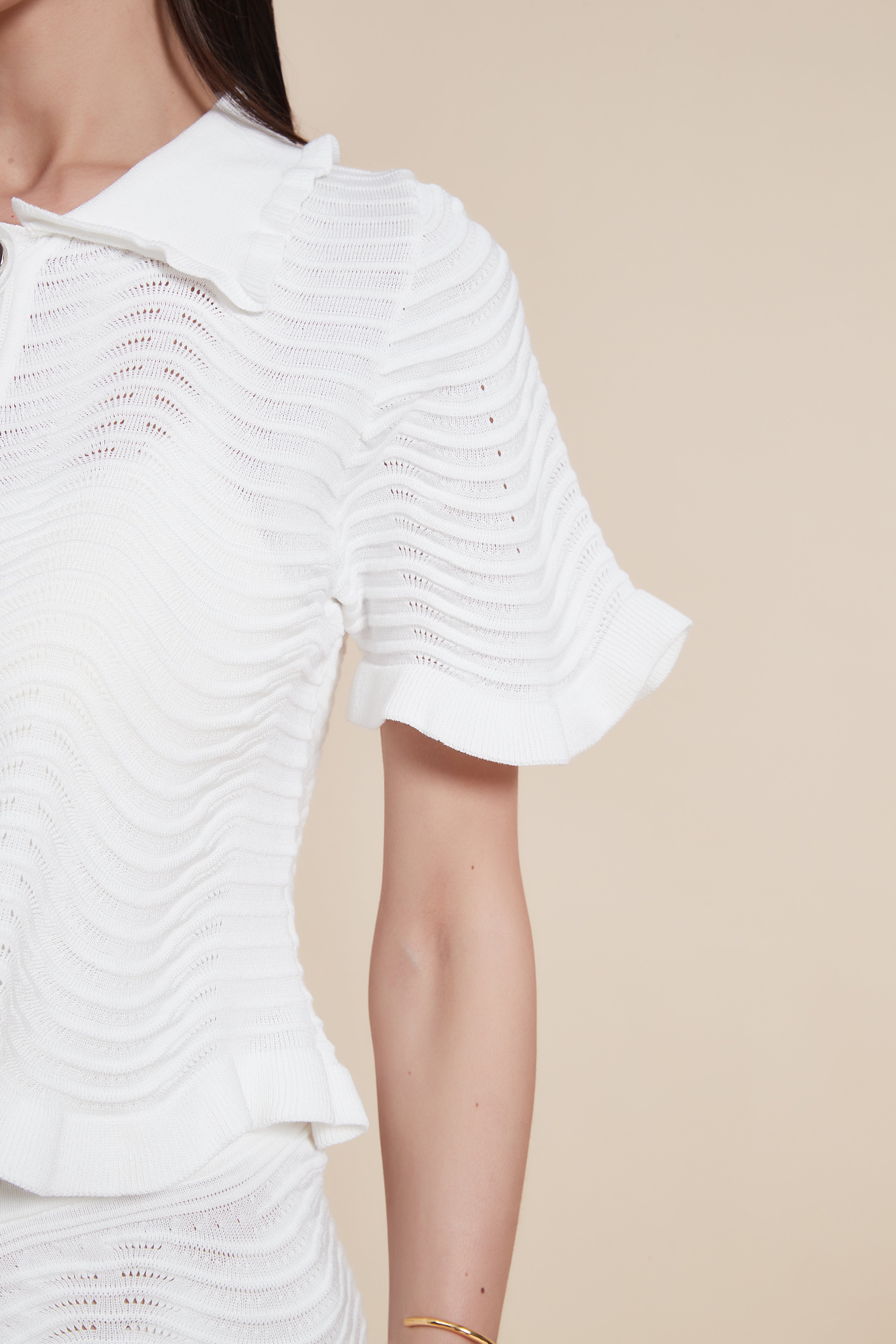 Button-Down Short Sleeve Knit Blouse