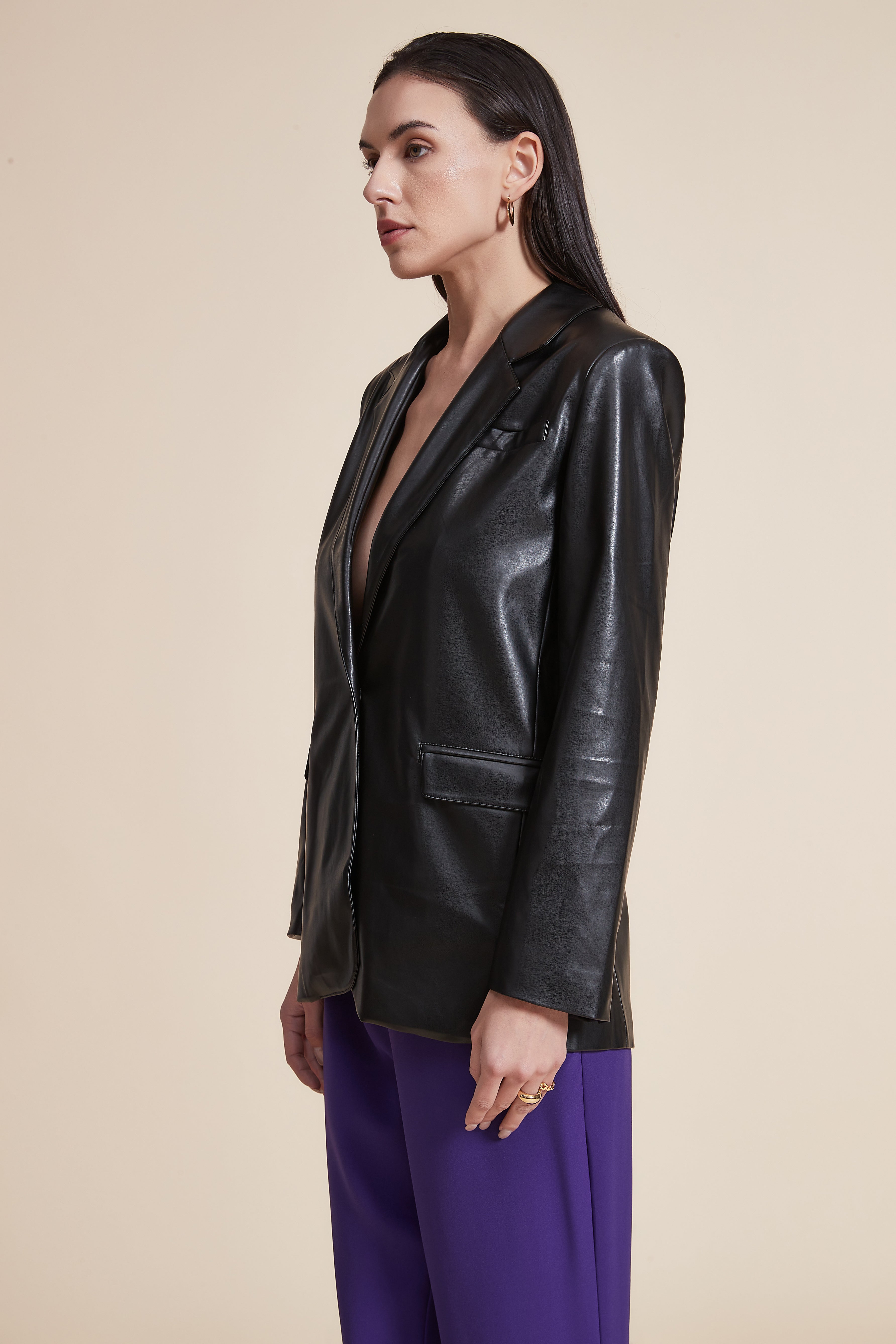 Leather Blazer with Side Pockets