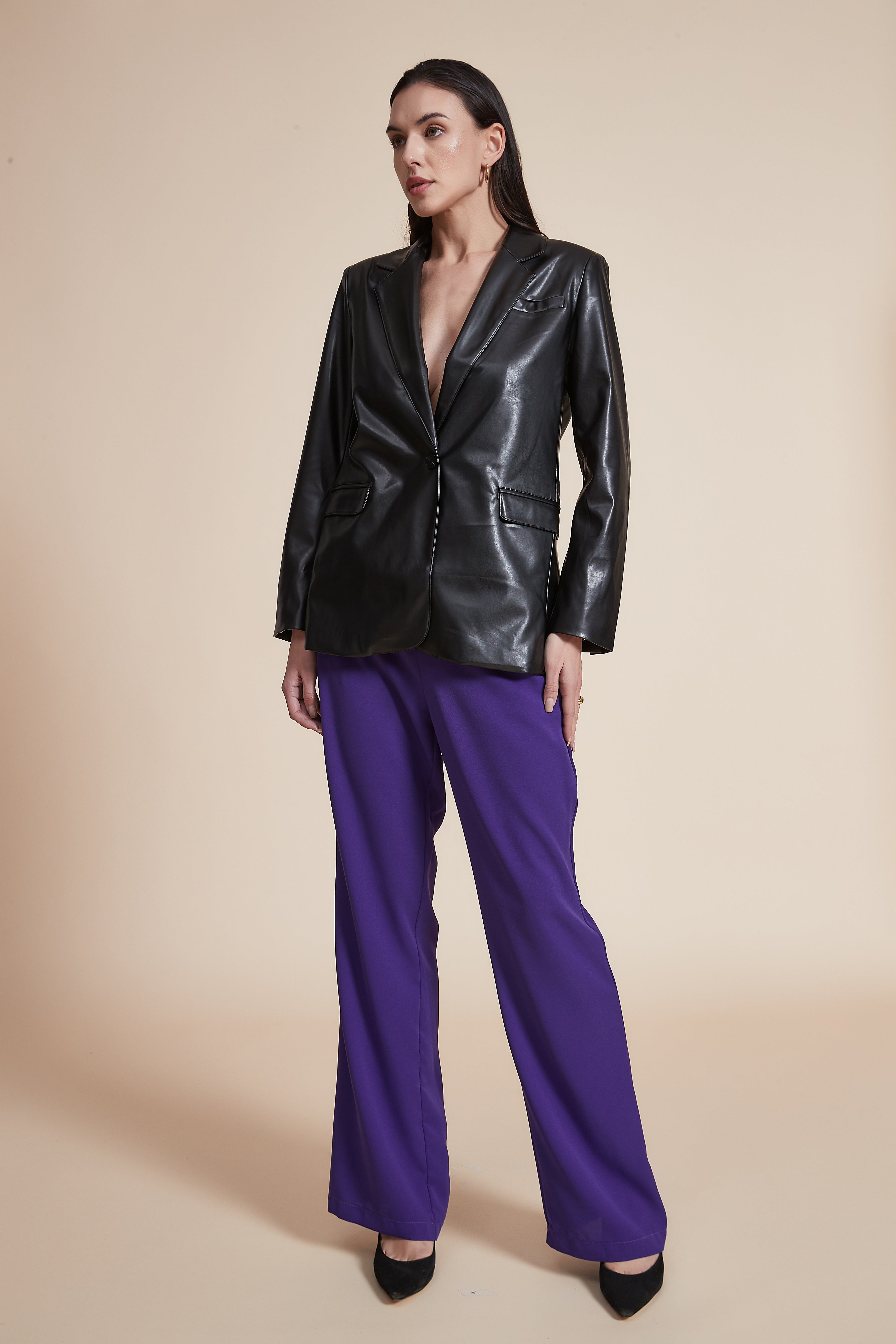Leather Blazer with Side Pockets