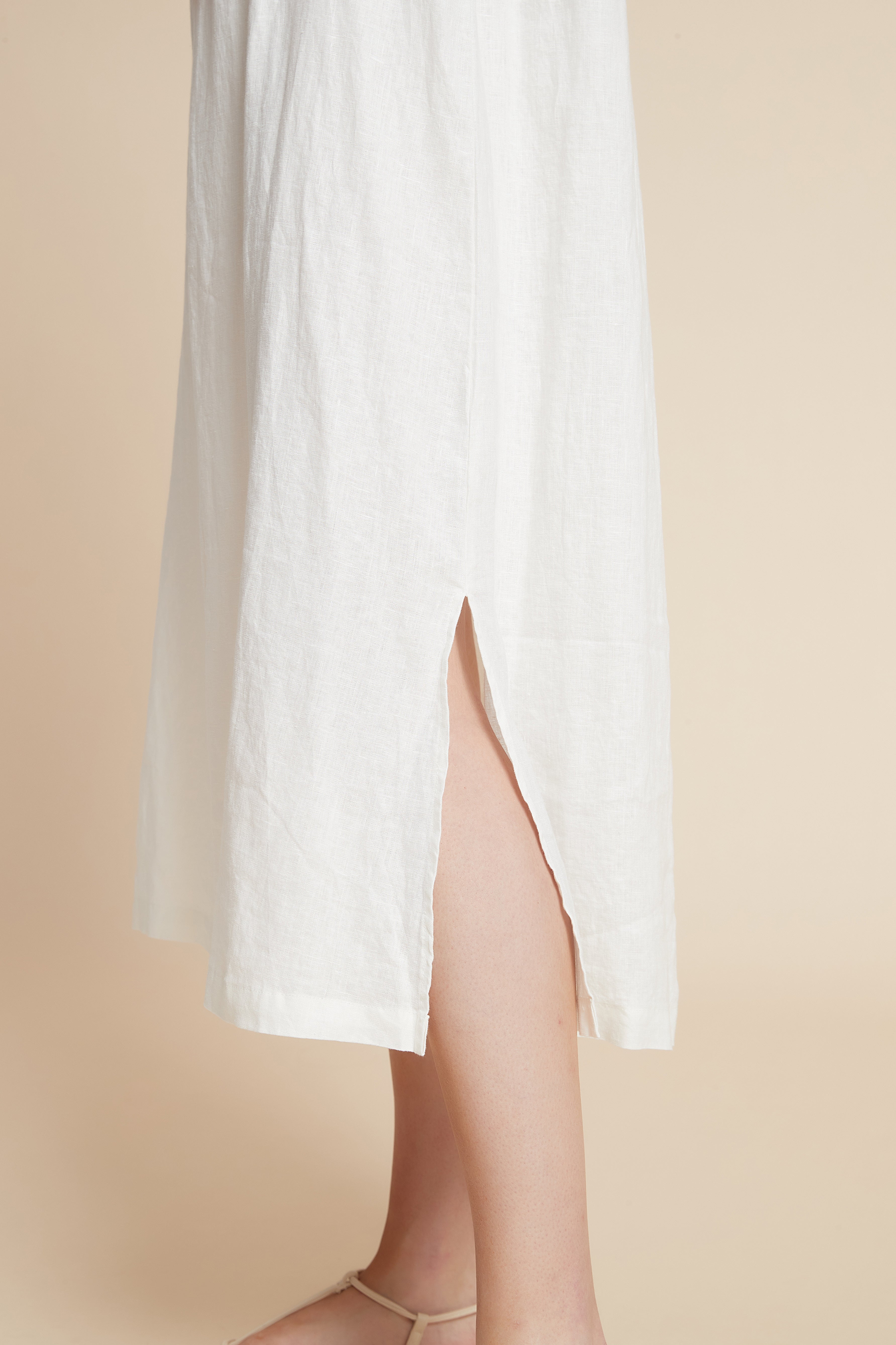 Plain Midi Dress with V-Neckline