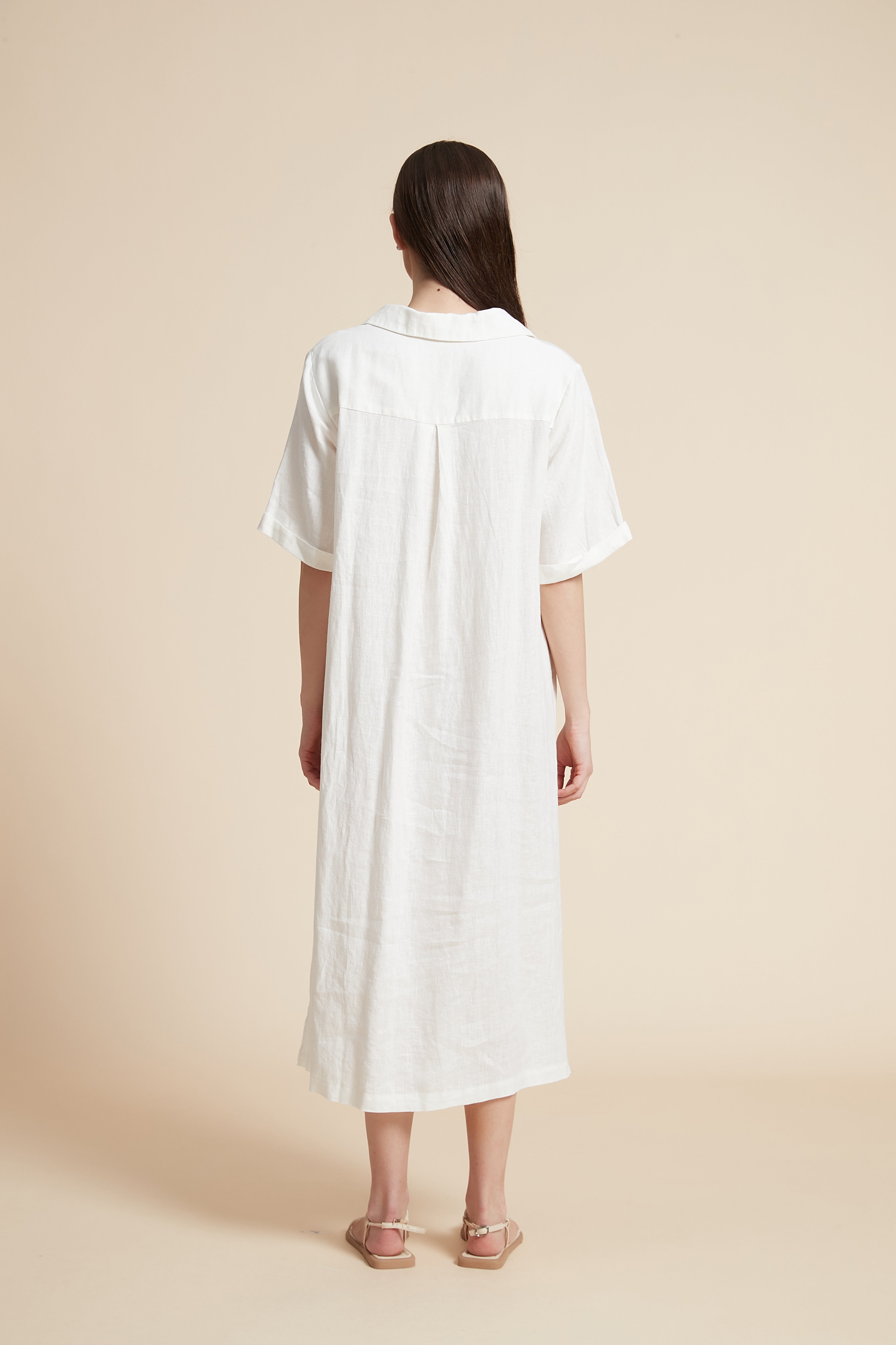 Plain Midi Dress with V-Neckline