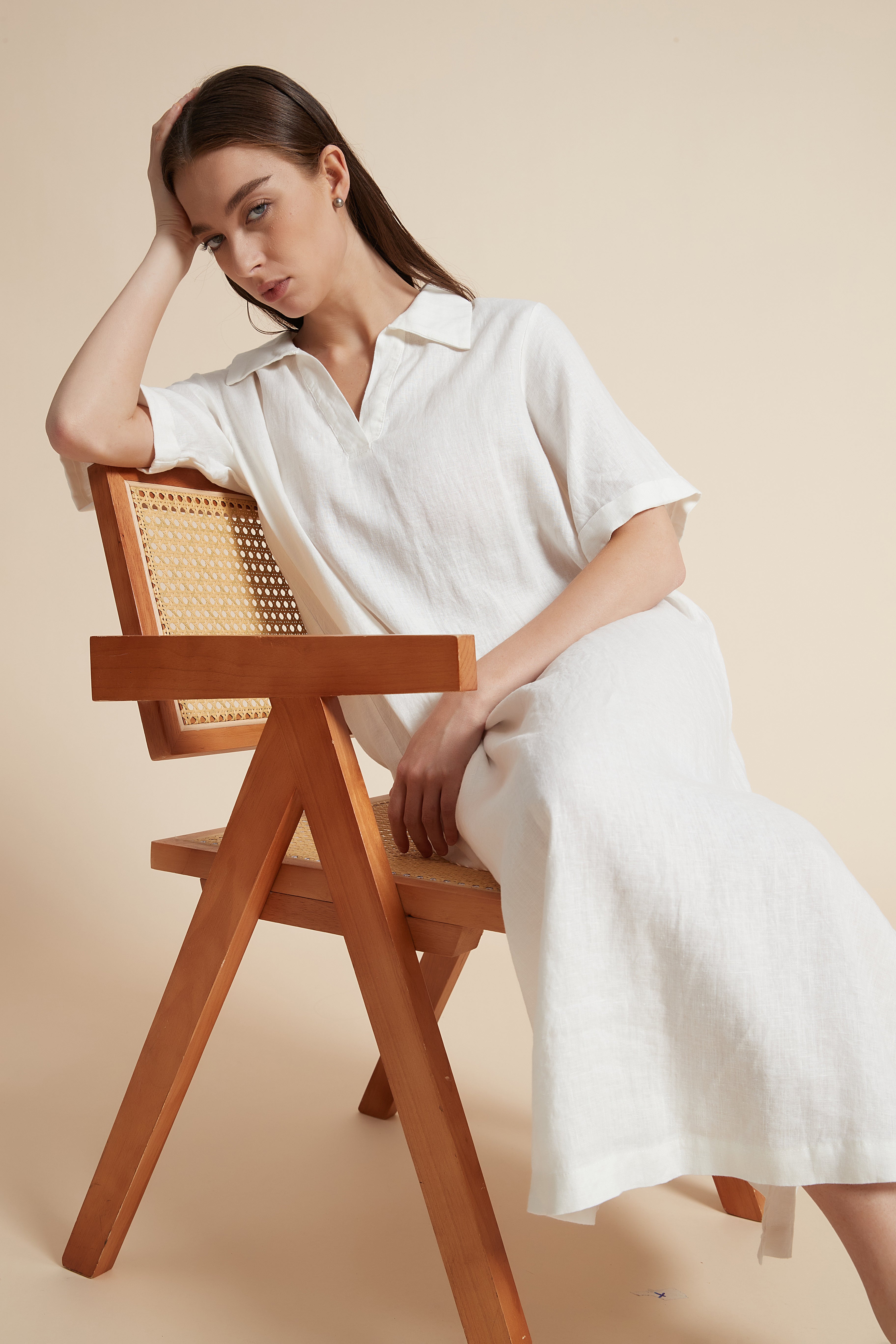 Plain Midi Dress with V-Neckline