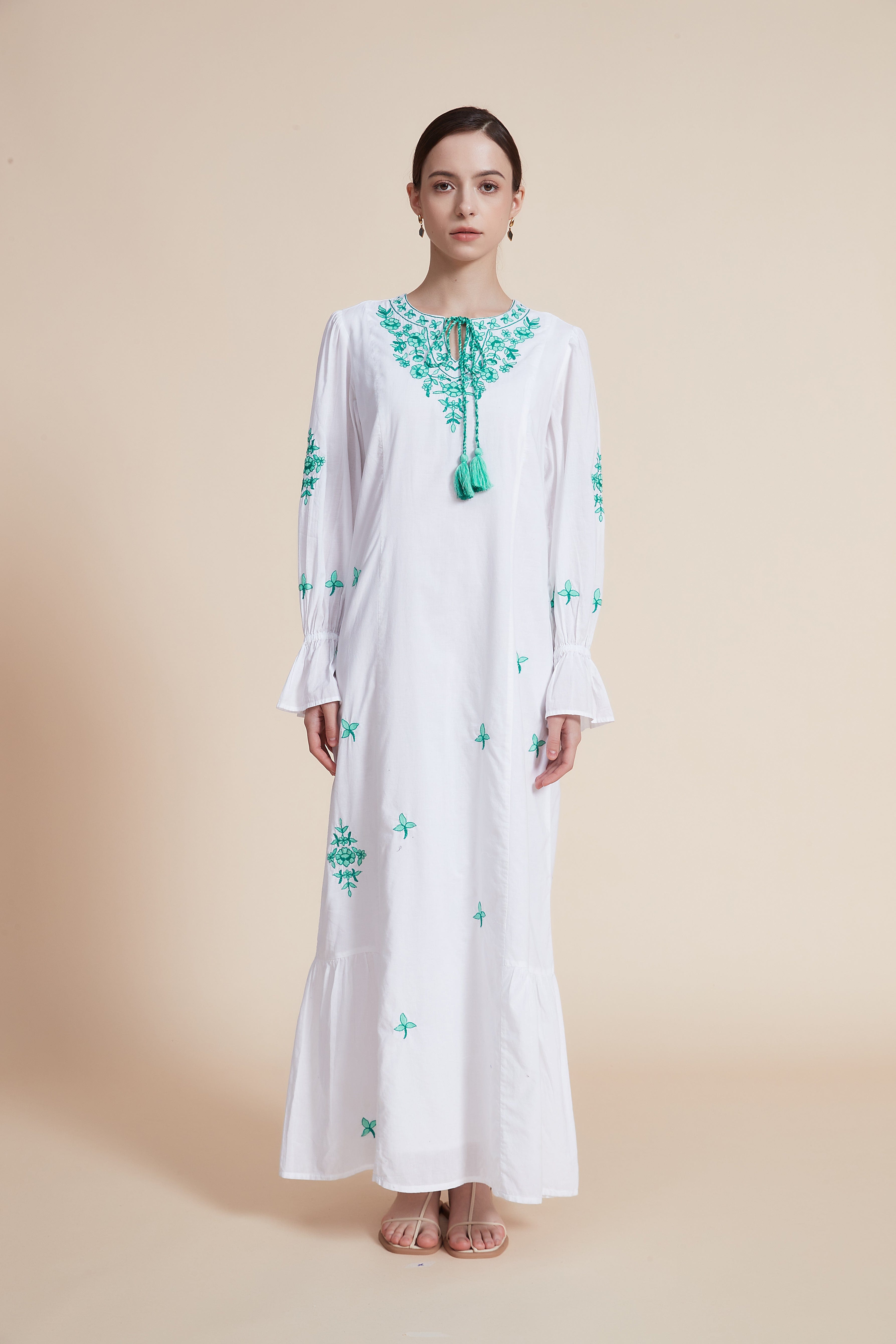 Embroidered Long Sleeve Maxi Dress
