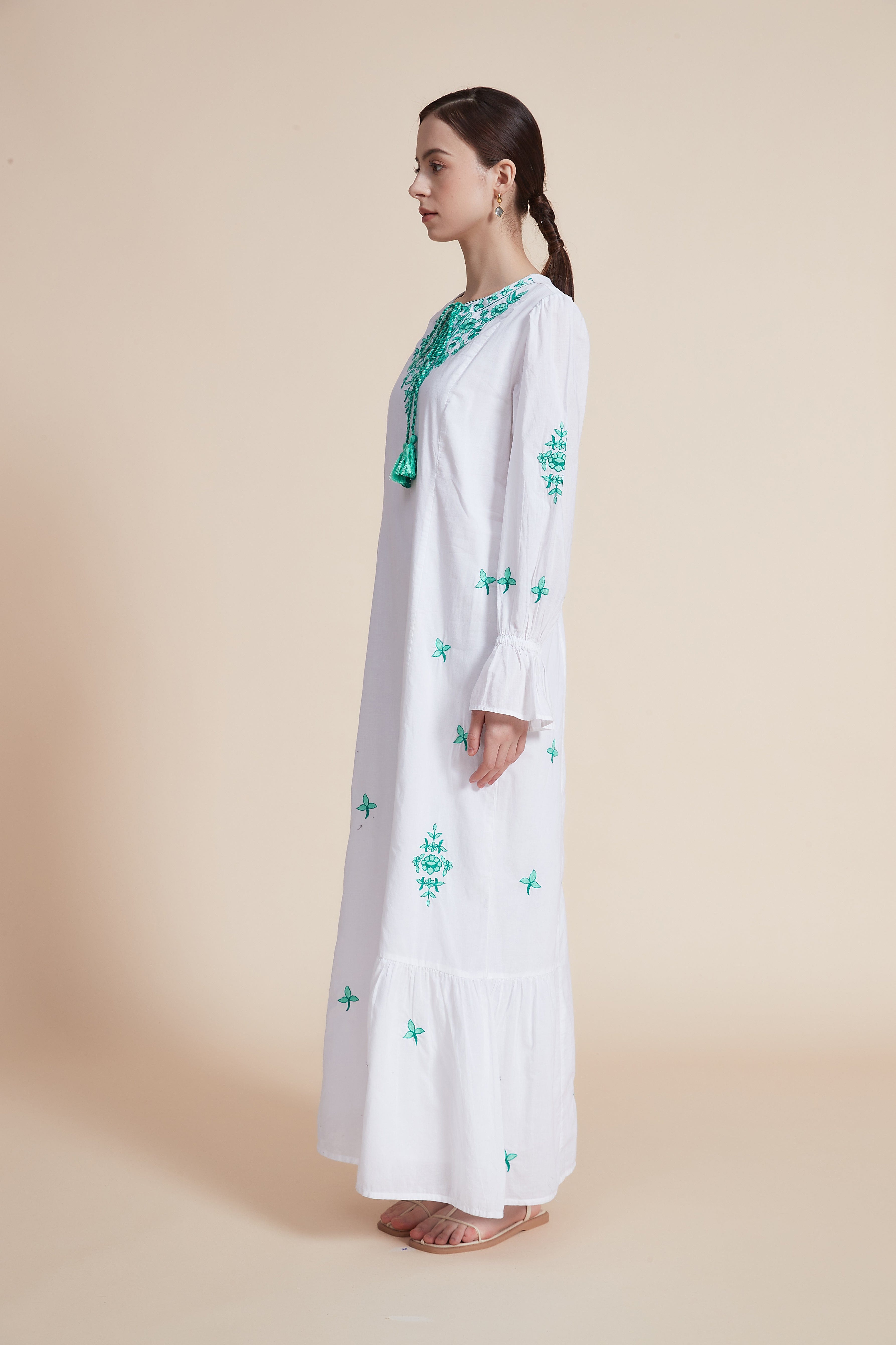 Embroidered Long Sleeve Maxi Dress