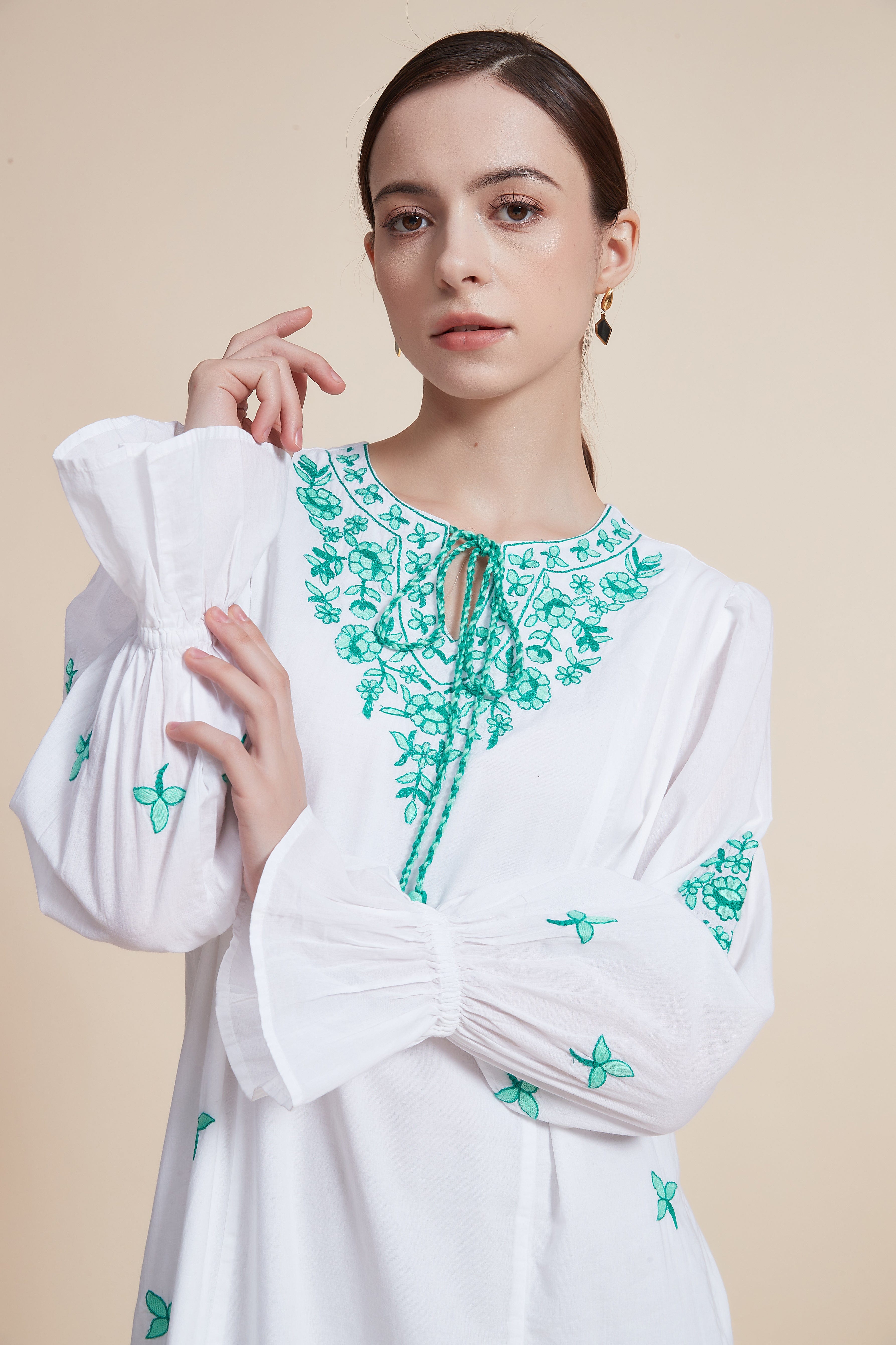 Embroidered Long Sleeve Maxi Dress