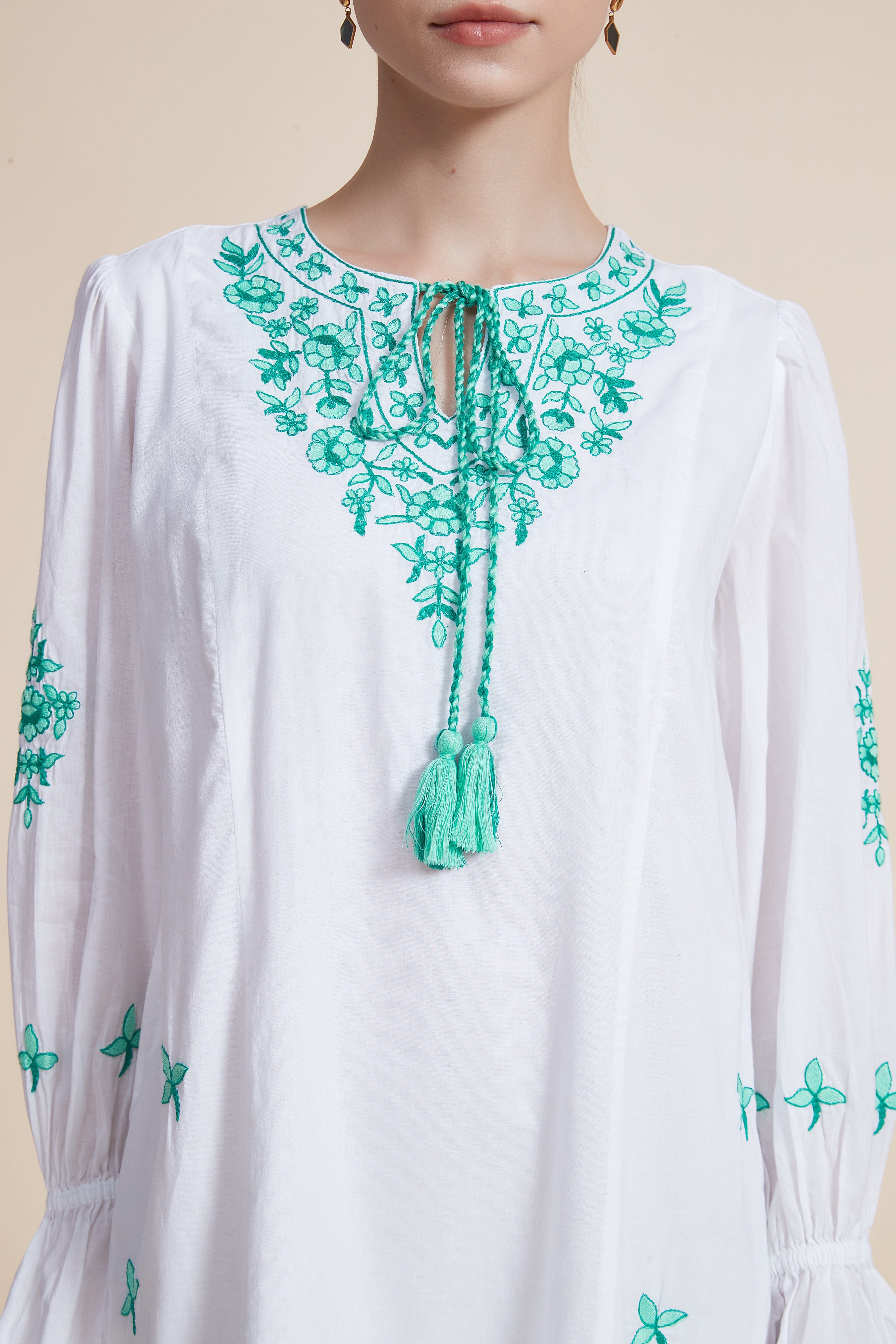Embroidered Long Sleeve Maxi Dress