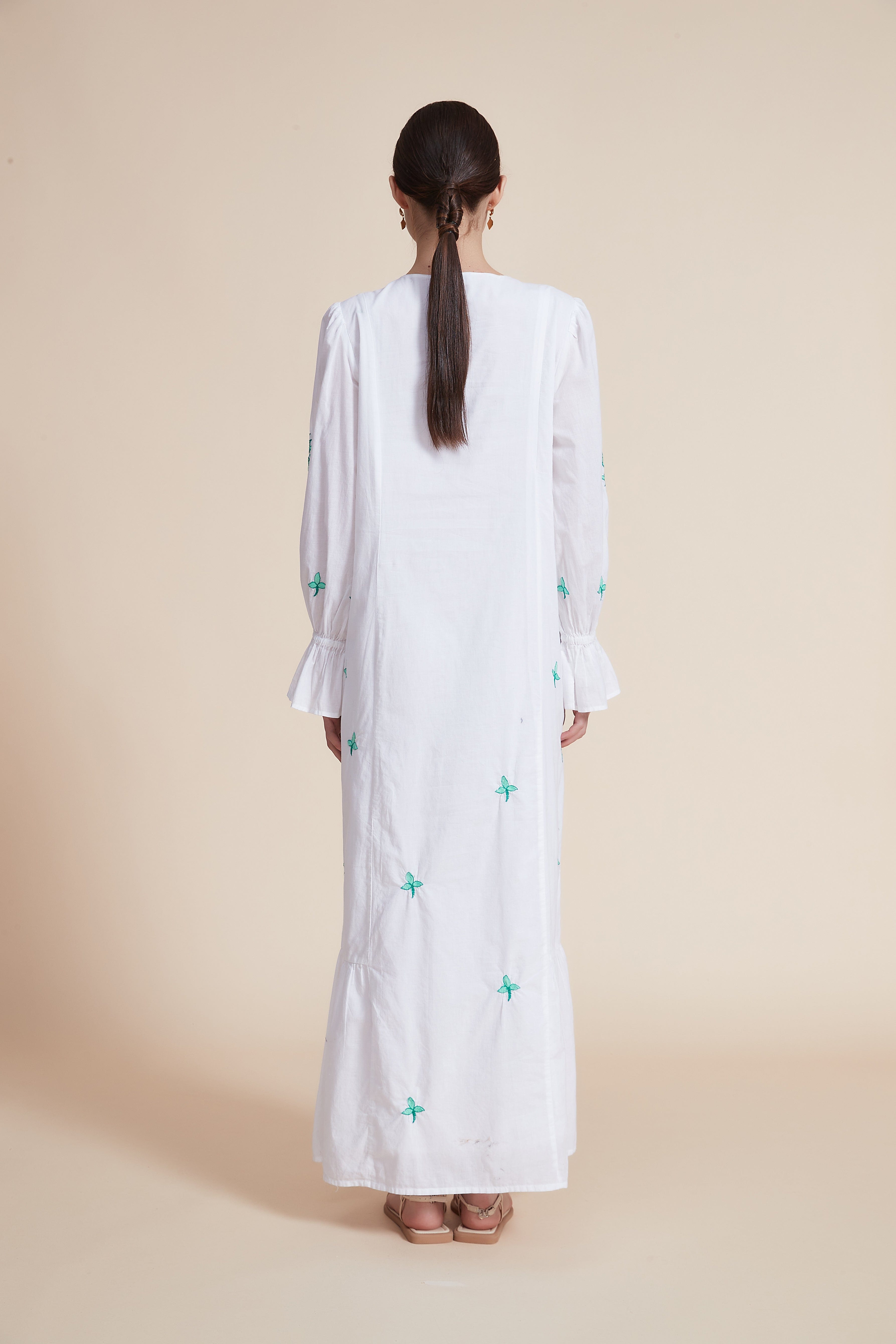 Embroidered Long Sleeve Maxi Dress
