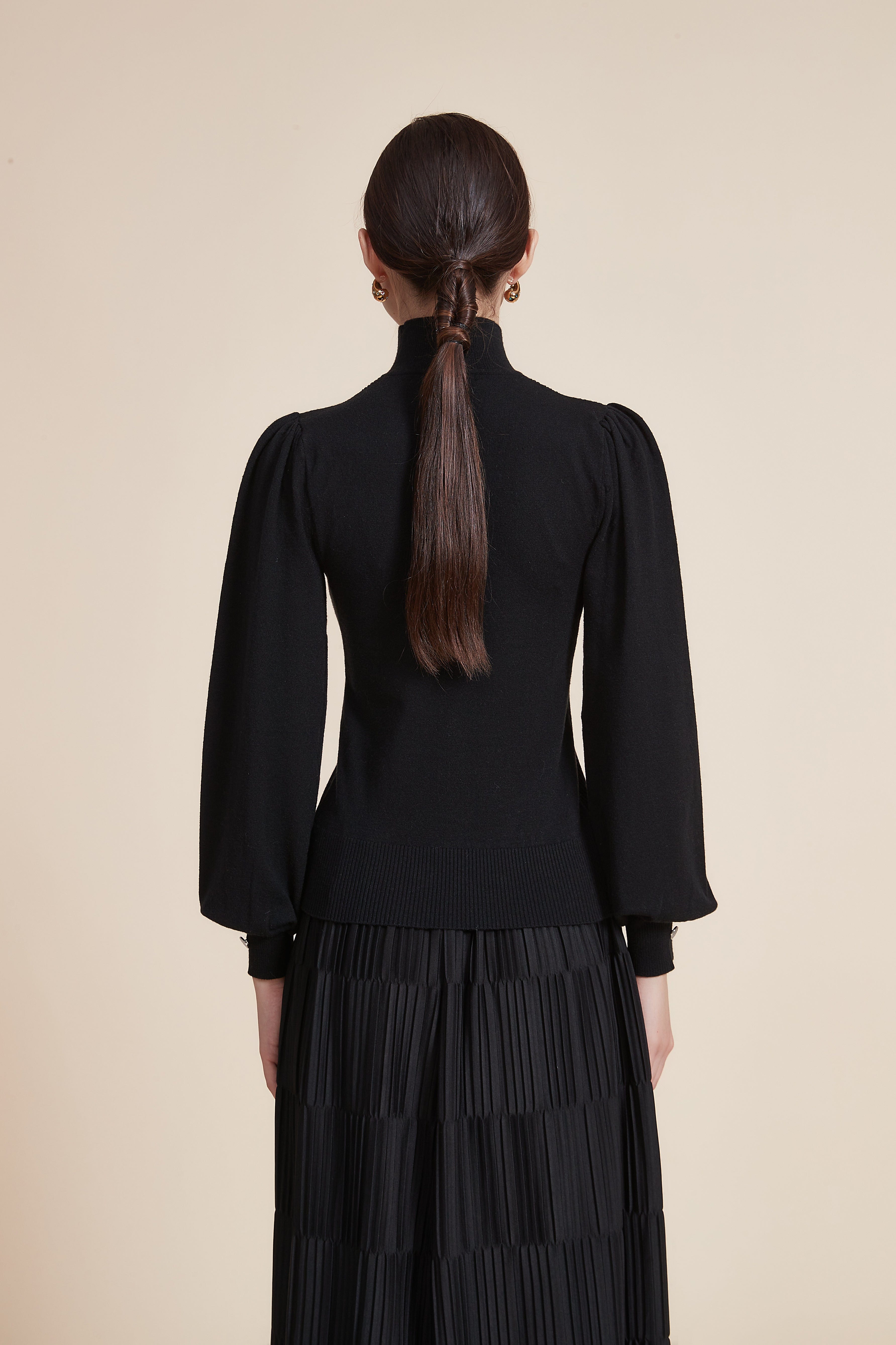 Long Sleeve Loose Blouse with High Neck