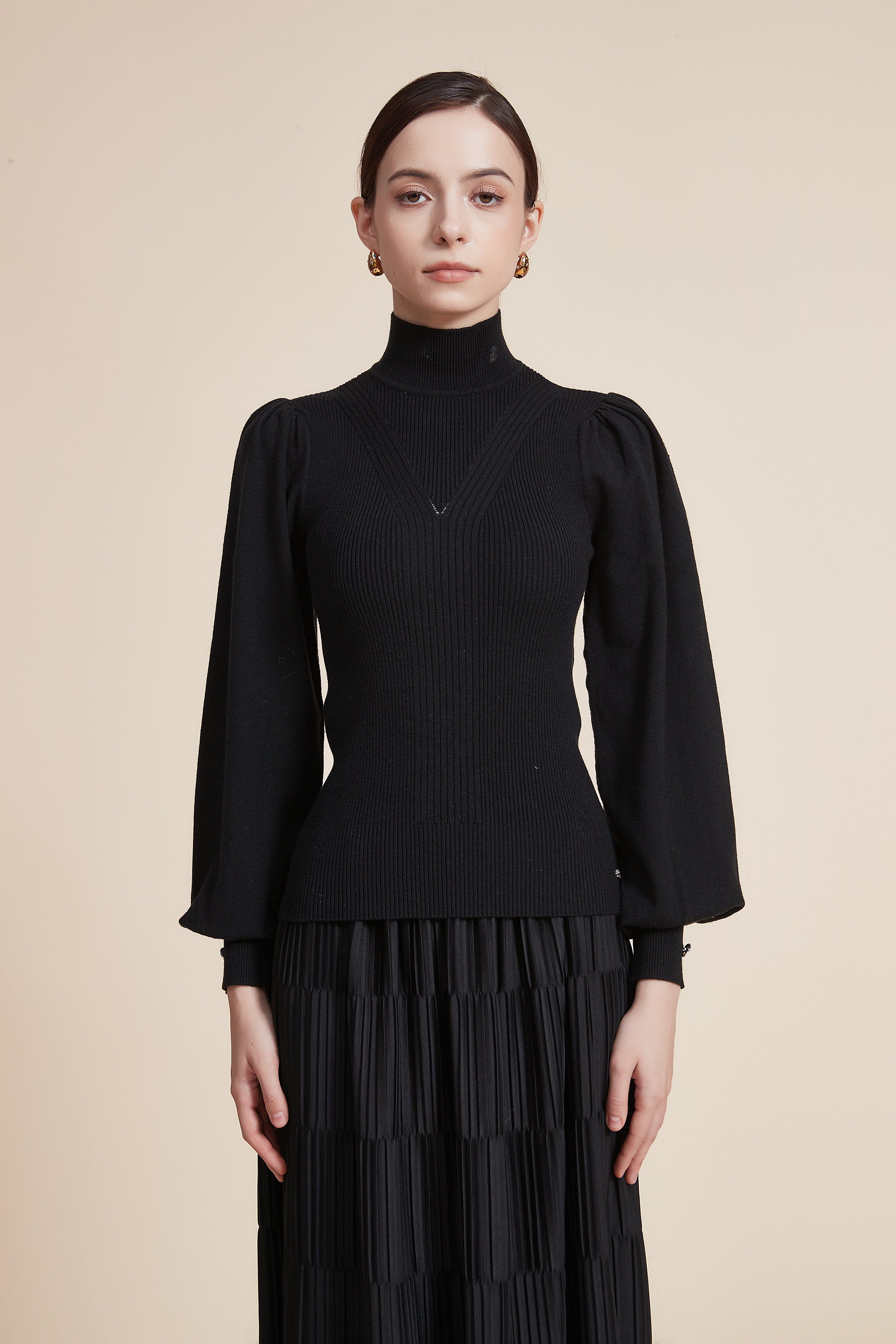 Long Sleeve Loose Blouse with High Neck