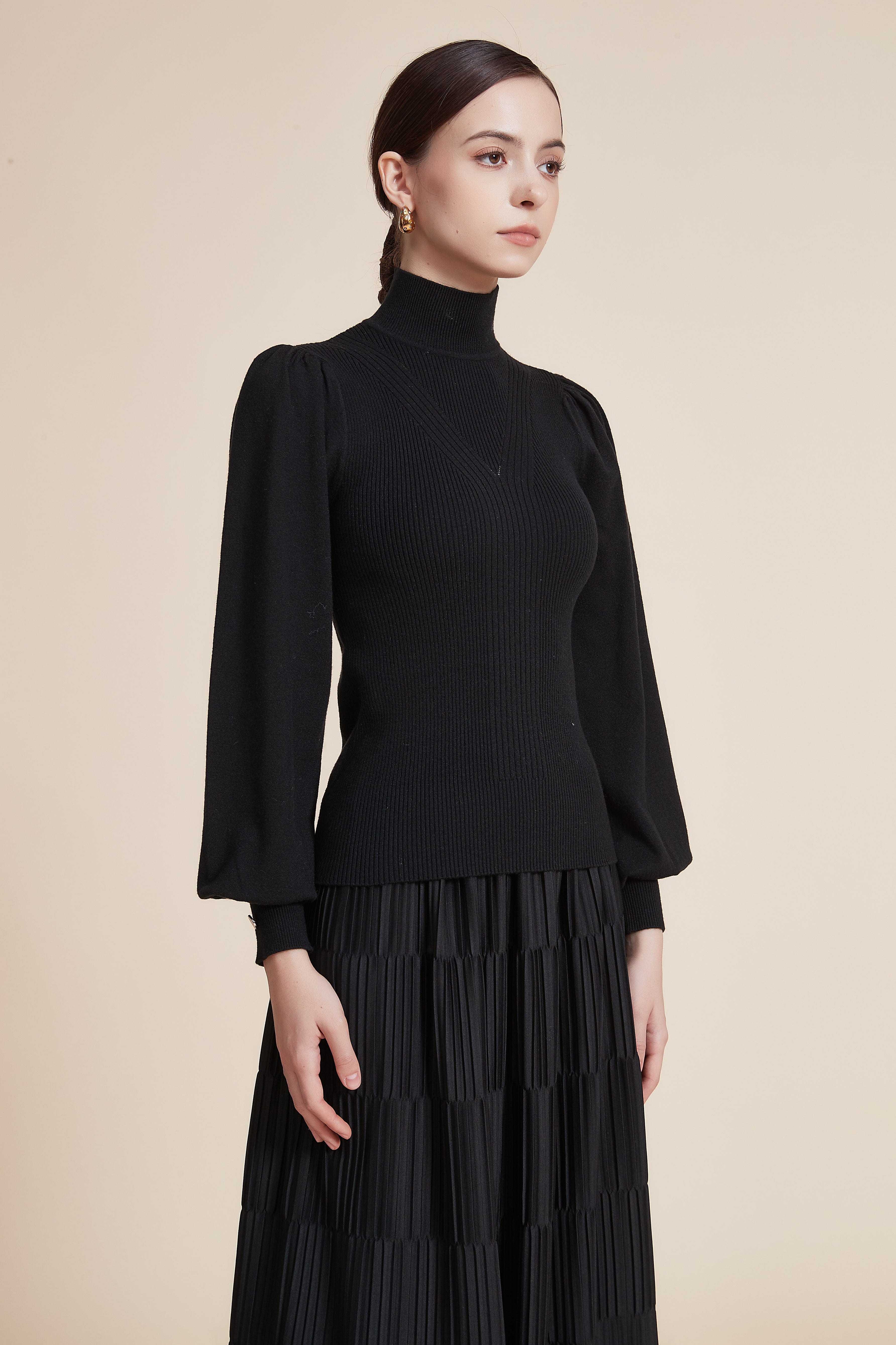 Long Sleeve Loose Blouse with High Neck