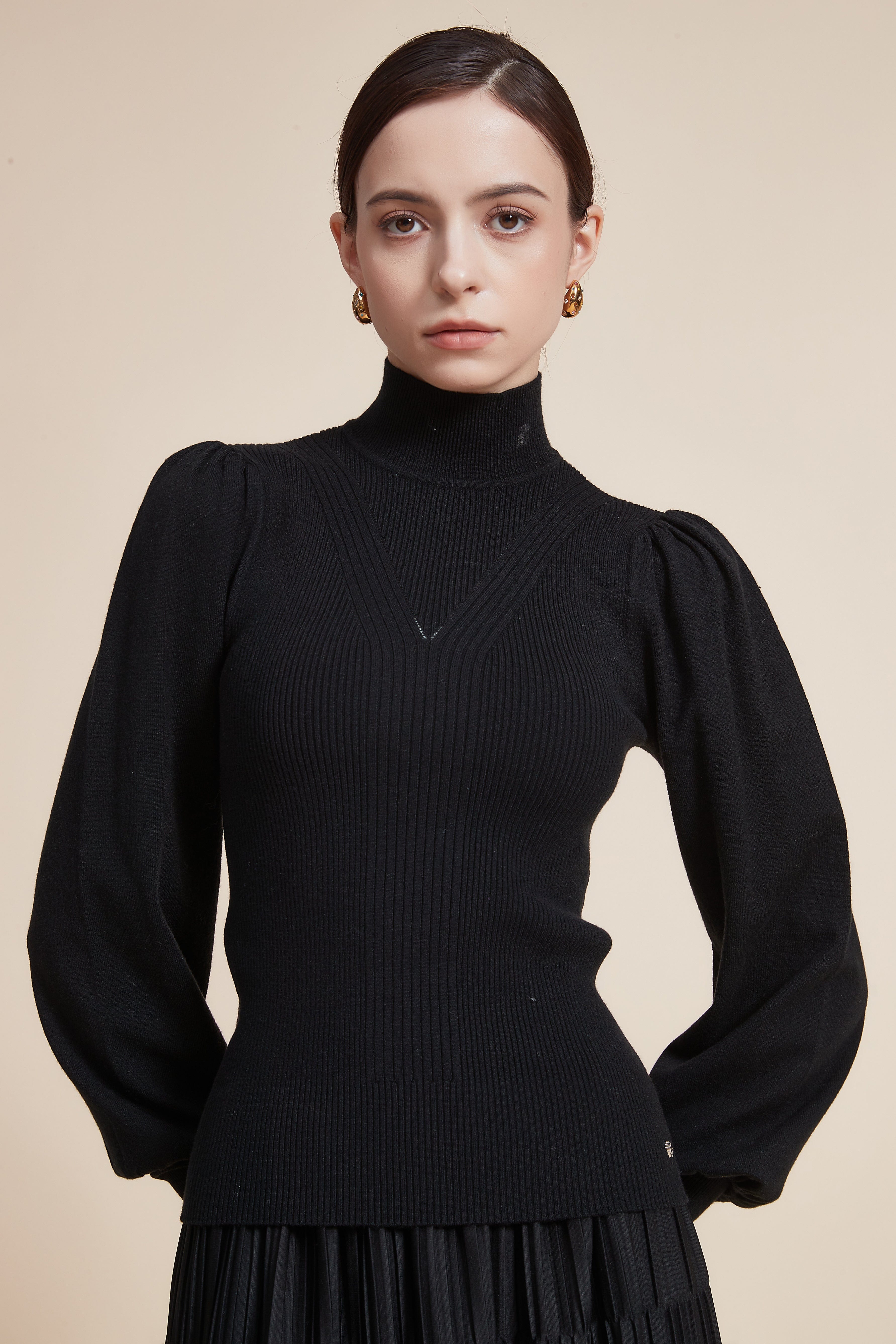 Long Sleeve Loose Blouse with High Neck