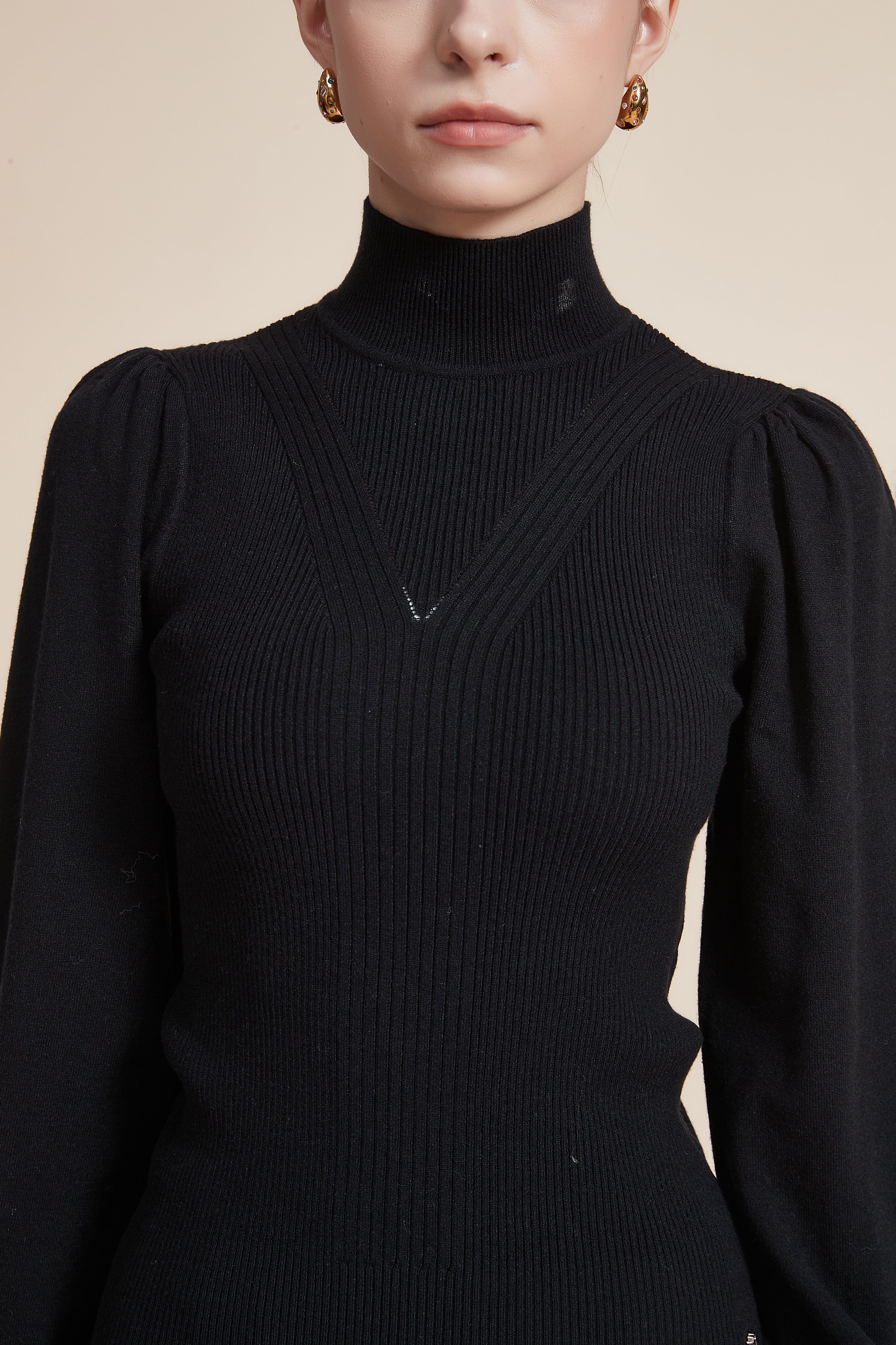 Long Sleeve Loose Blouse with High Neck