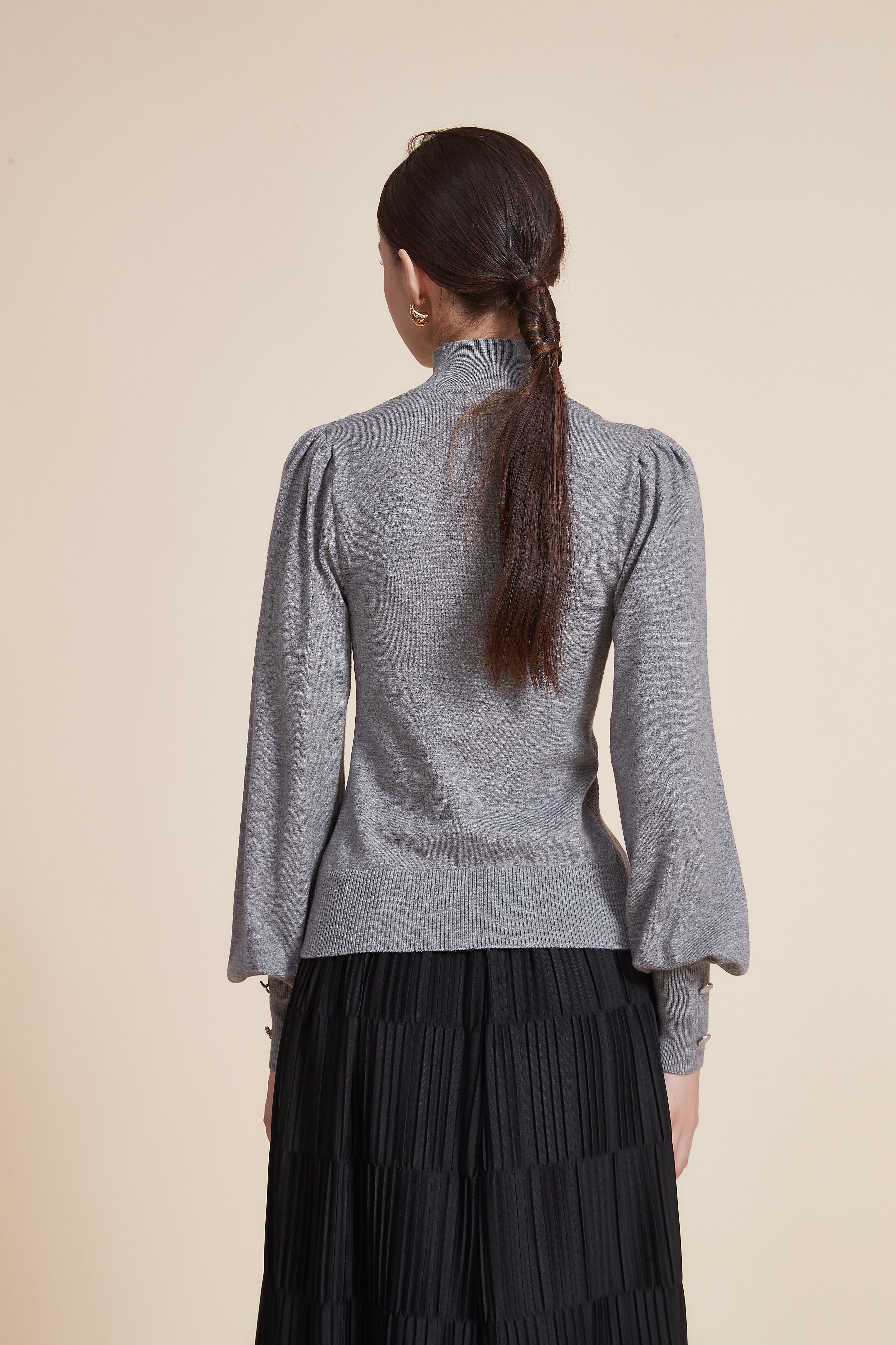 Long Sleeve Loose Blouse with High Neck