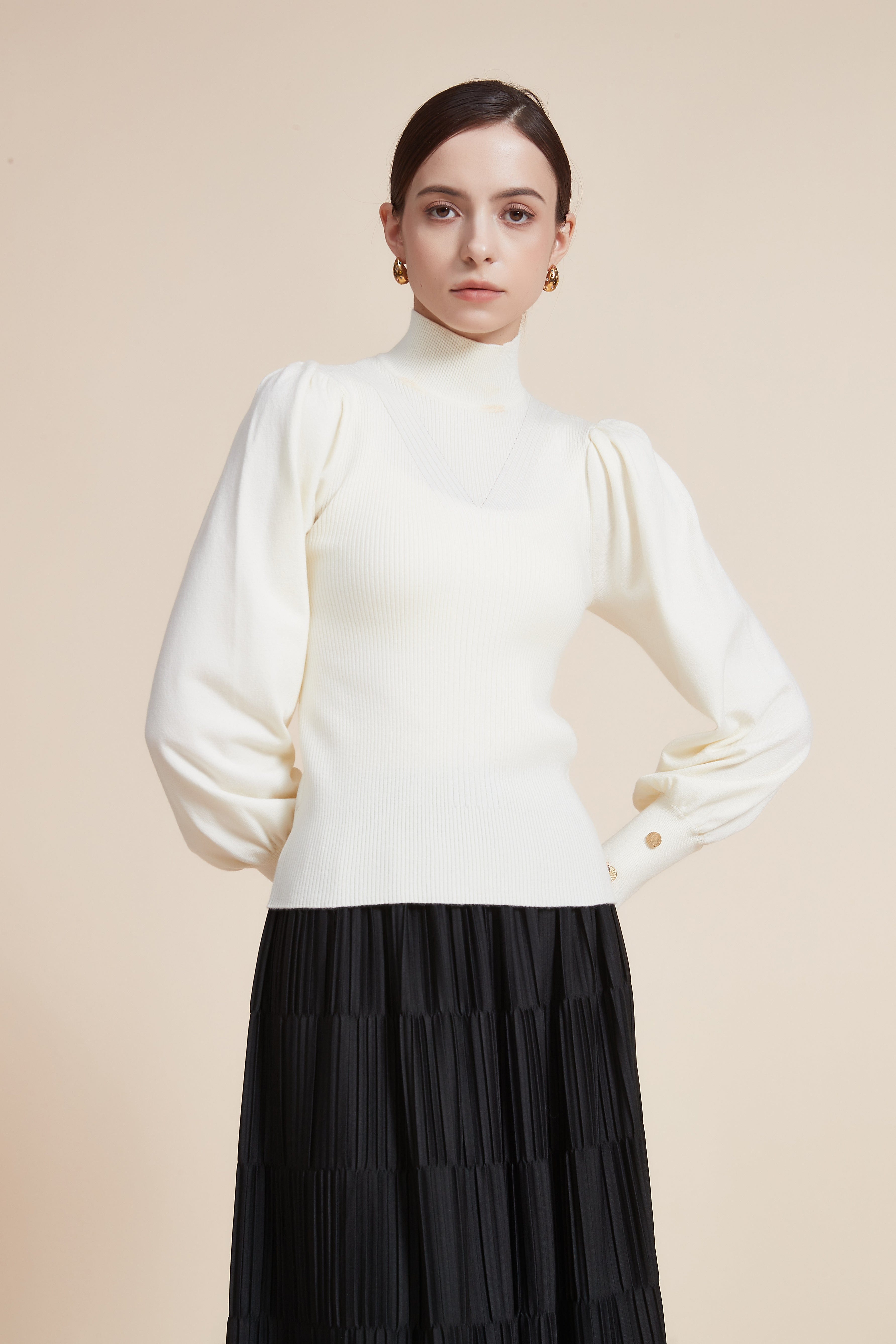 Long Sleeve Loose Blouse with High Neck