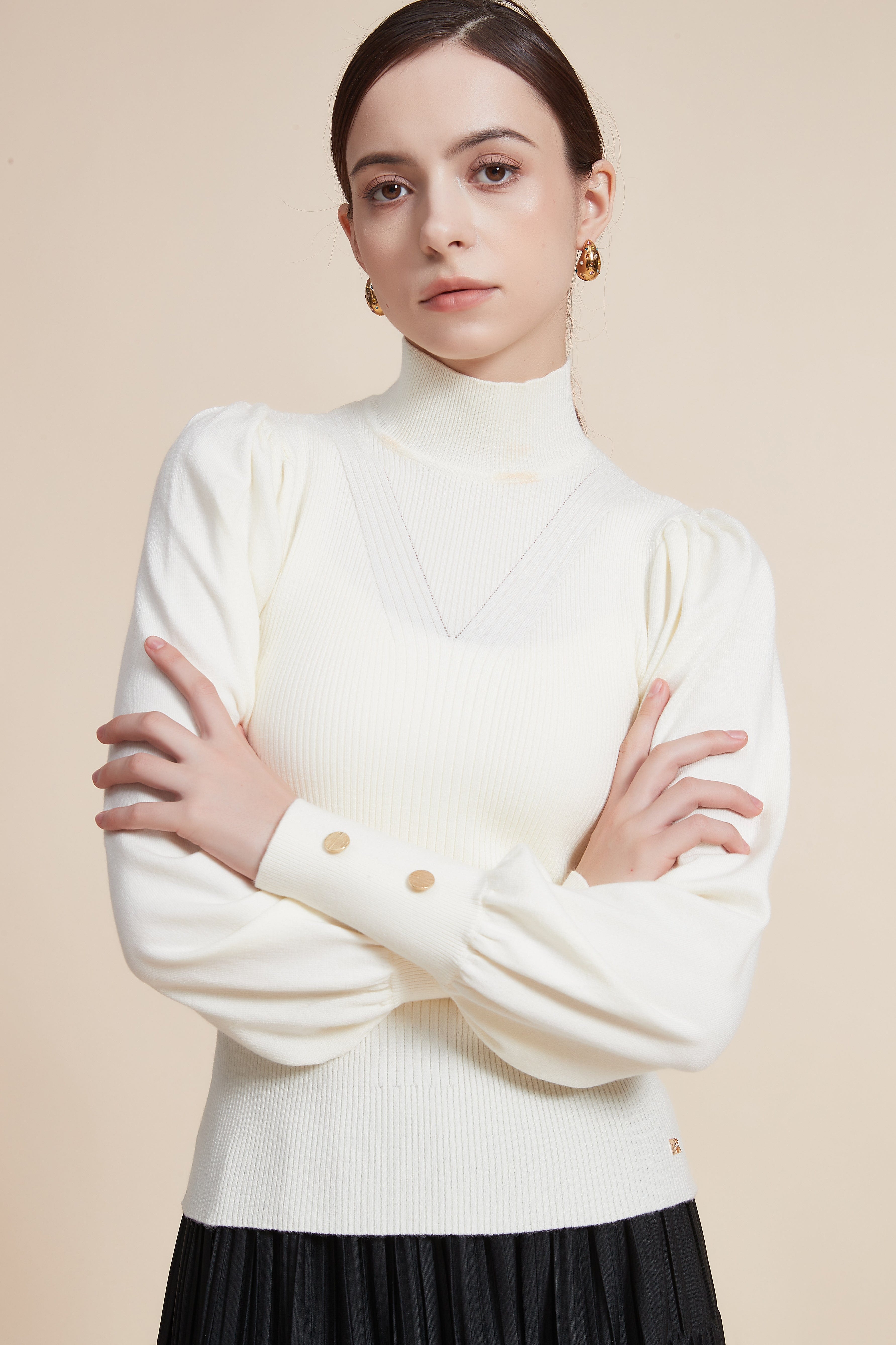 Long Sleeve Loose Blouse with High Neck