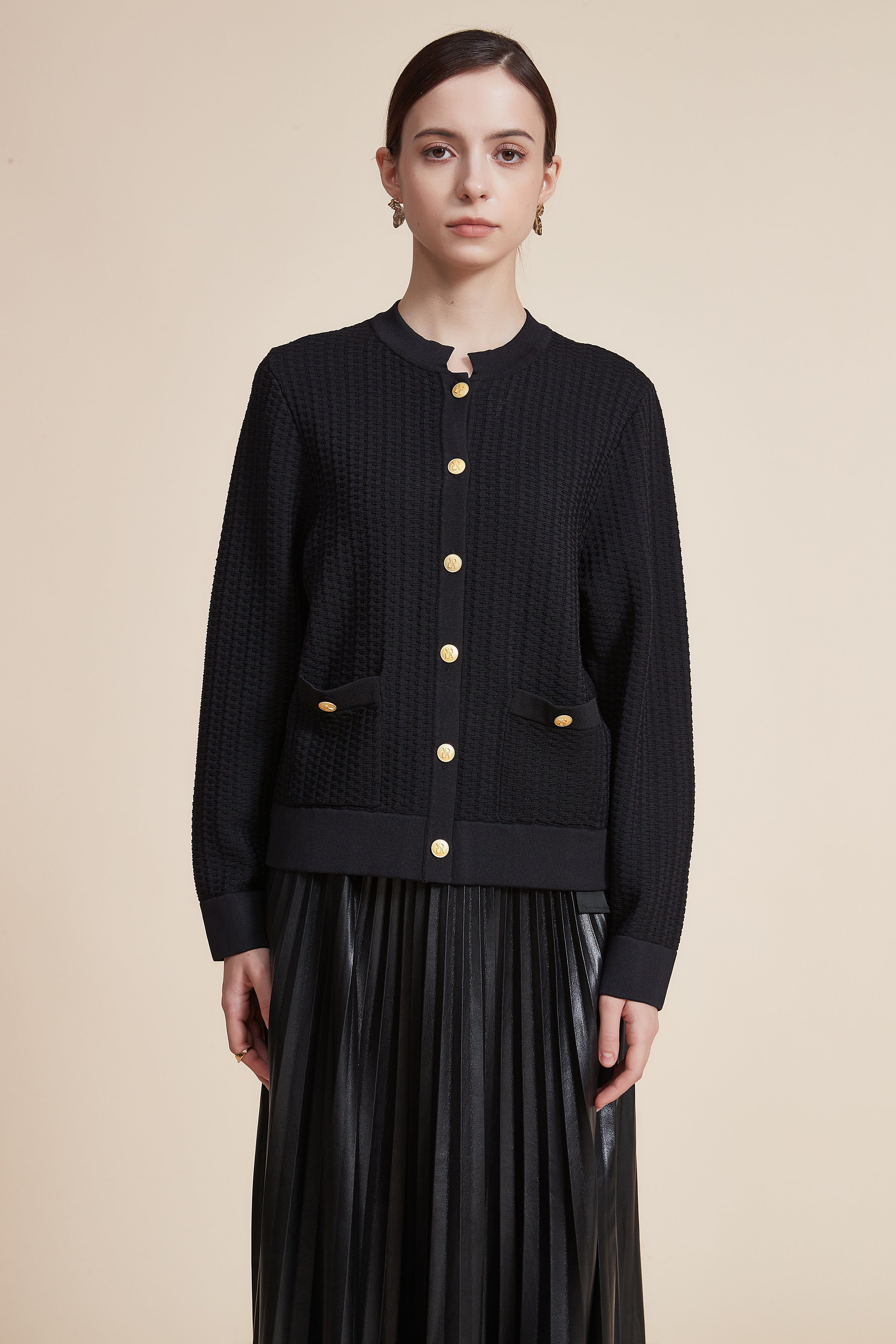 Long Sleeve Ribbed Jacket with Pockets and Buttons