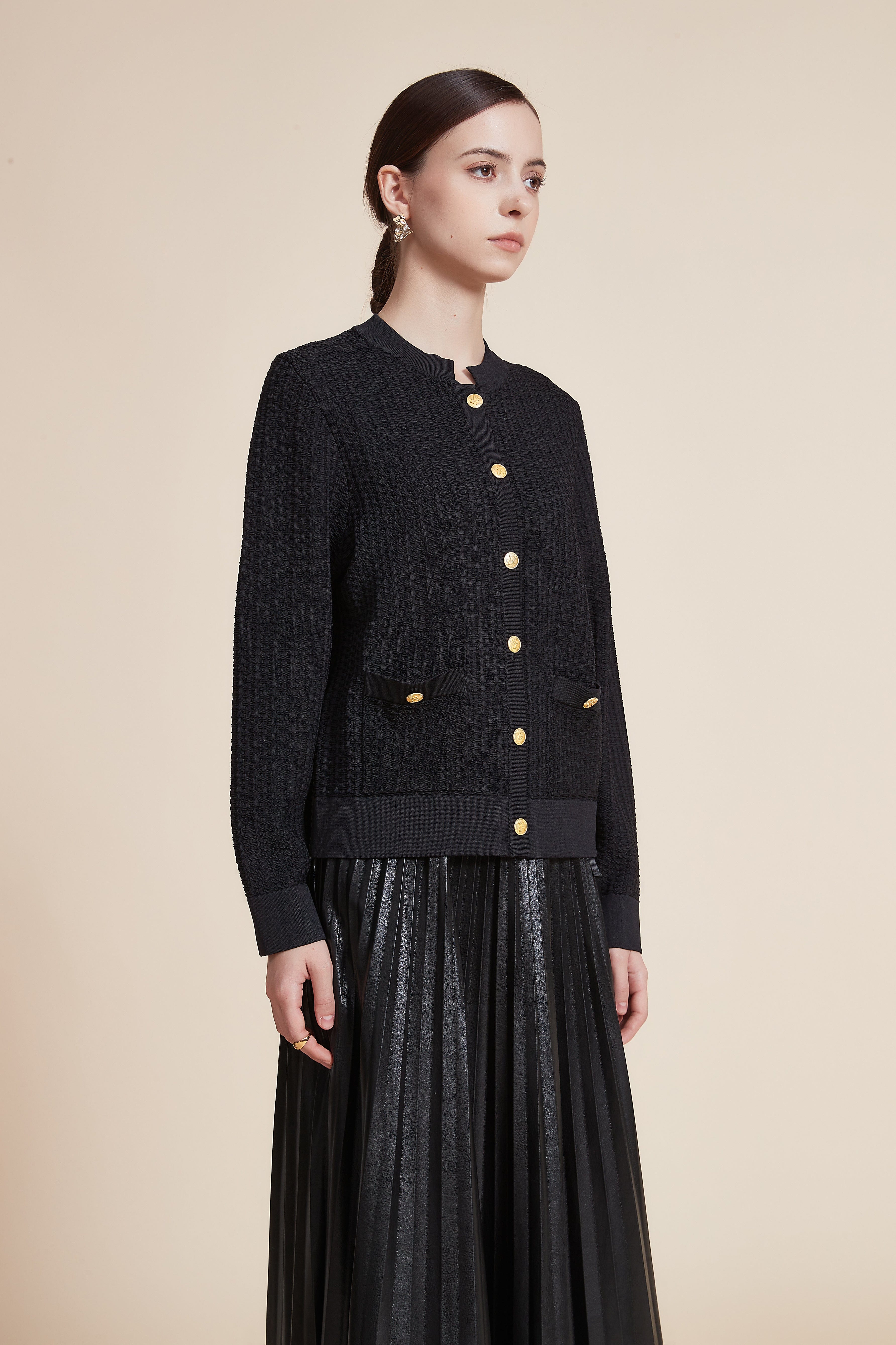 Long Sleeve Ribbed Jacket with Pockets and Buttons