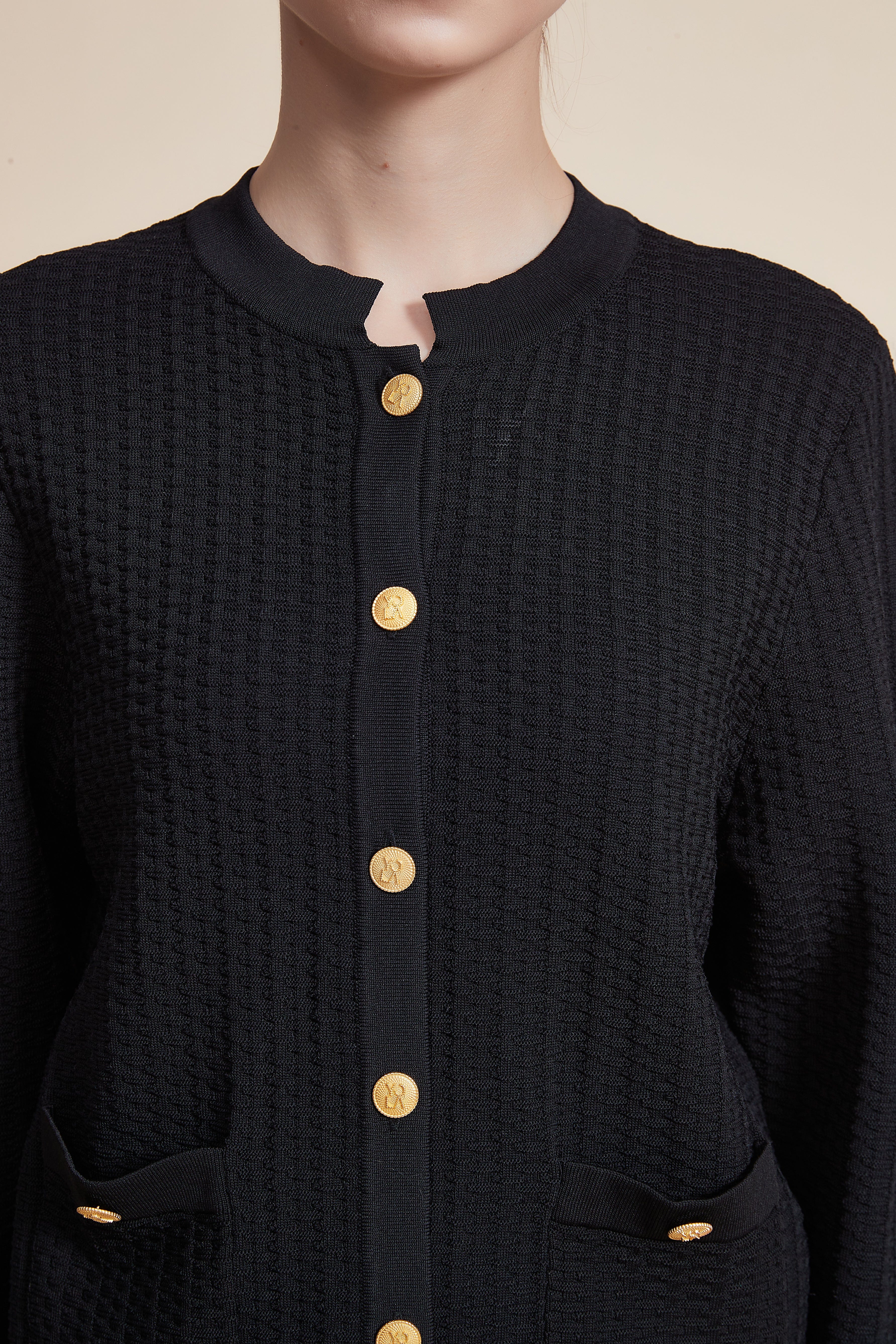 Long Sleeve Ribbed Jacket with Pockets and Buttons