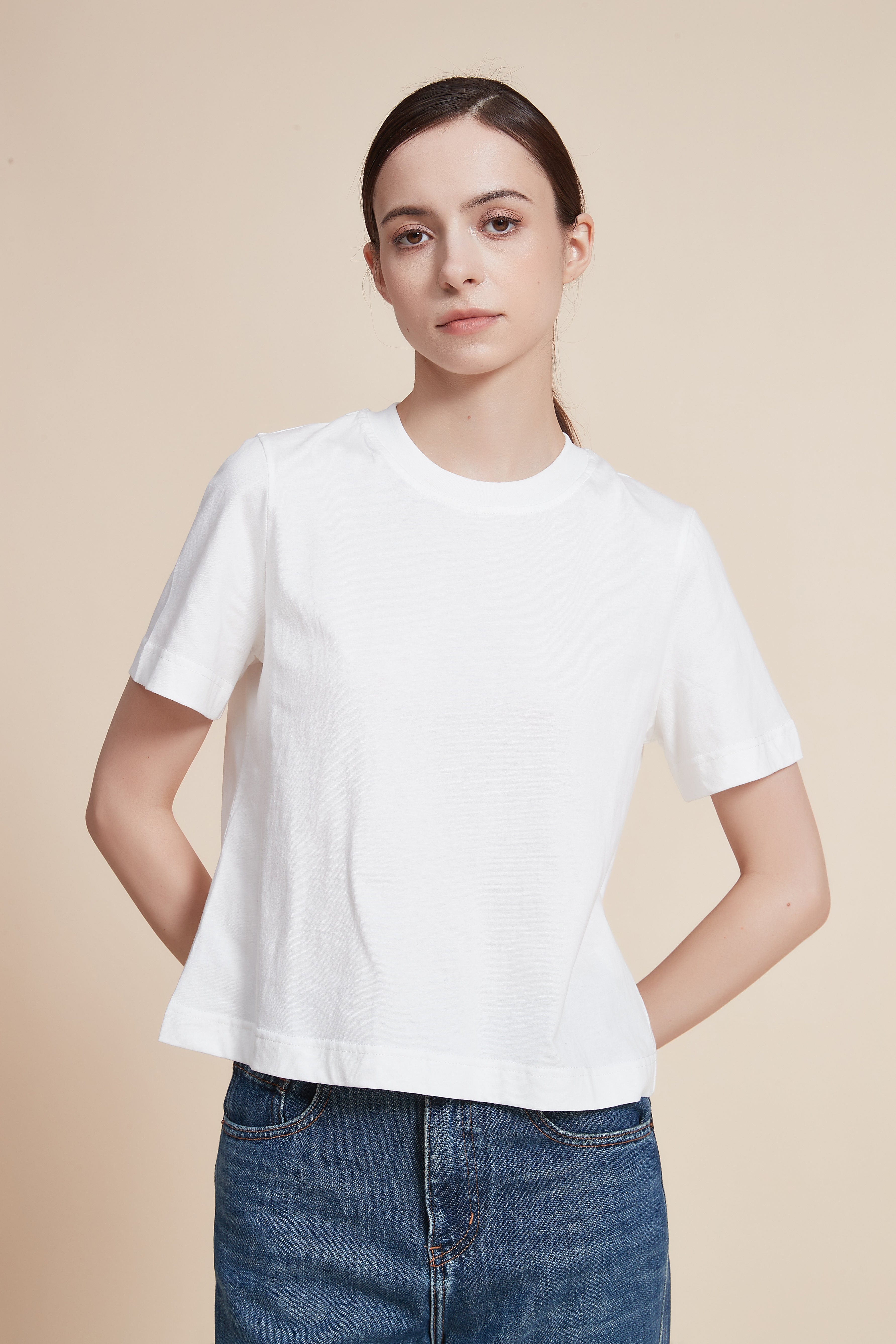 Short Sleeve Plain Top with Round Neck