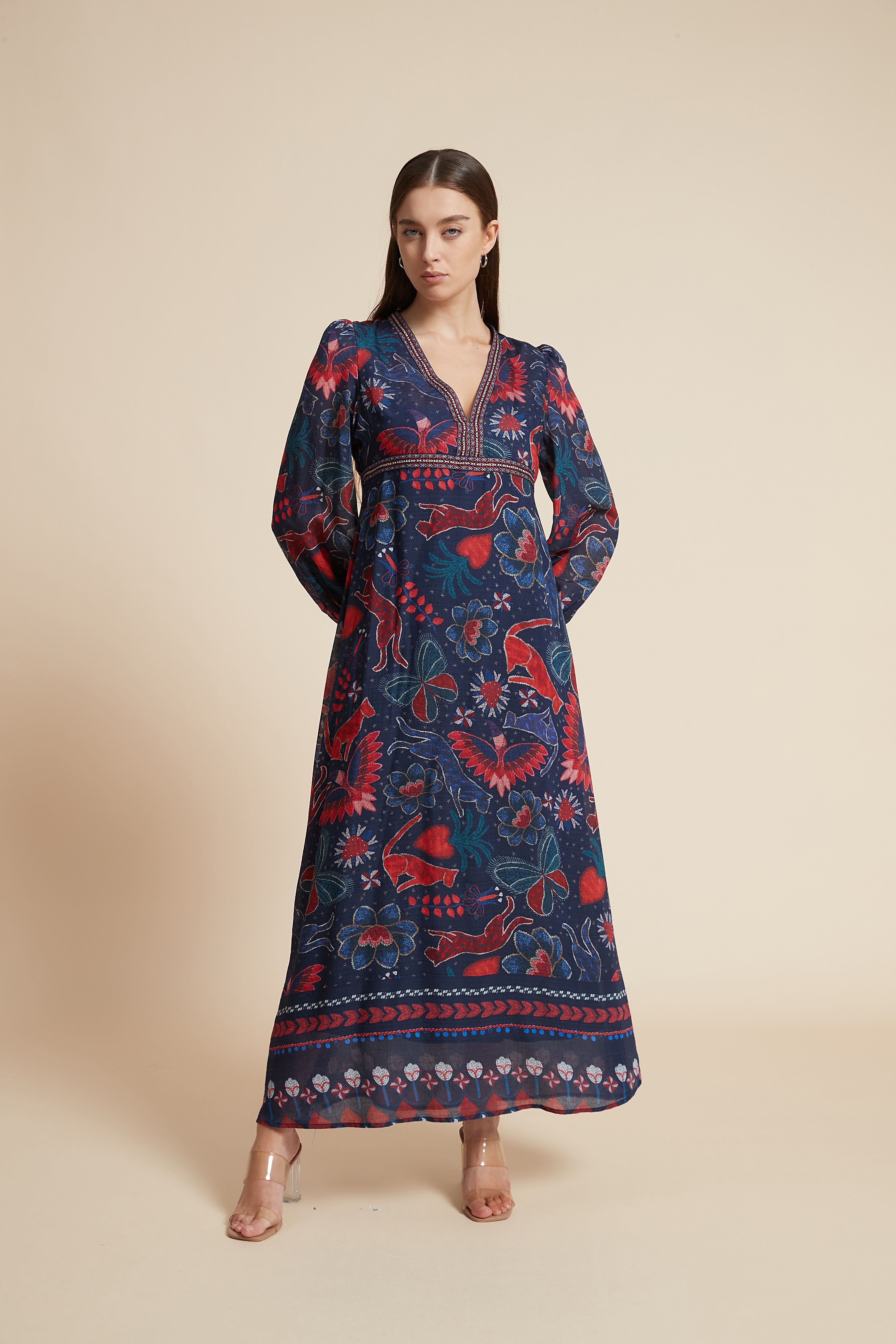 Long Printed Dress with Long Sleeves