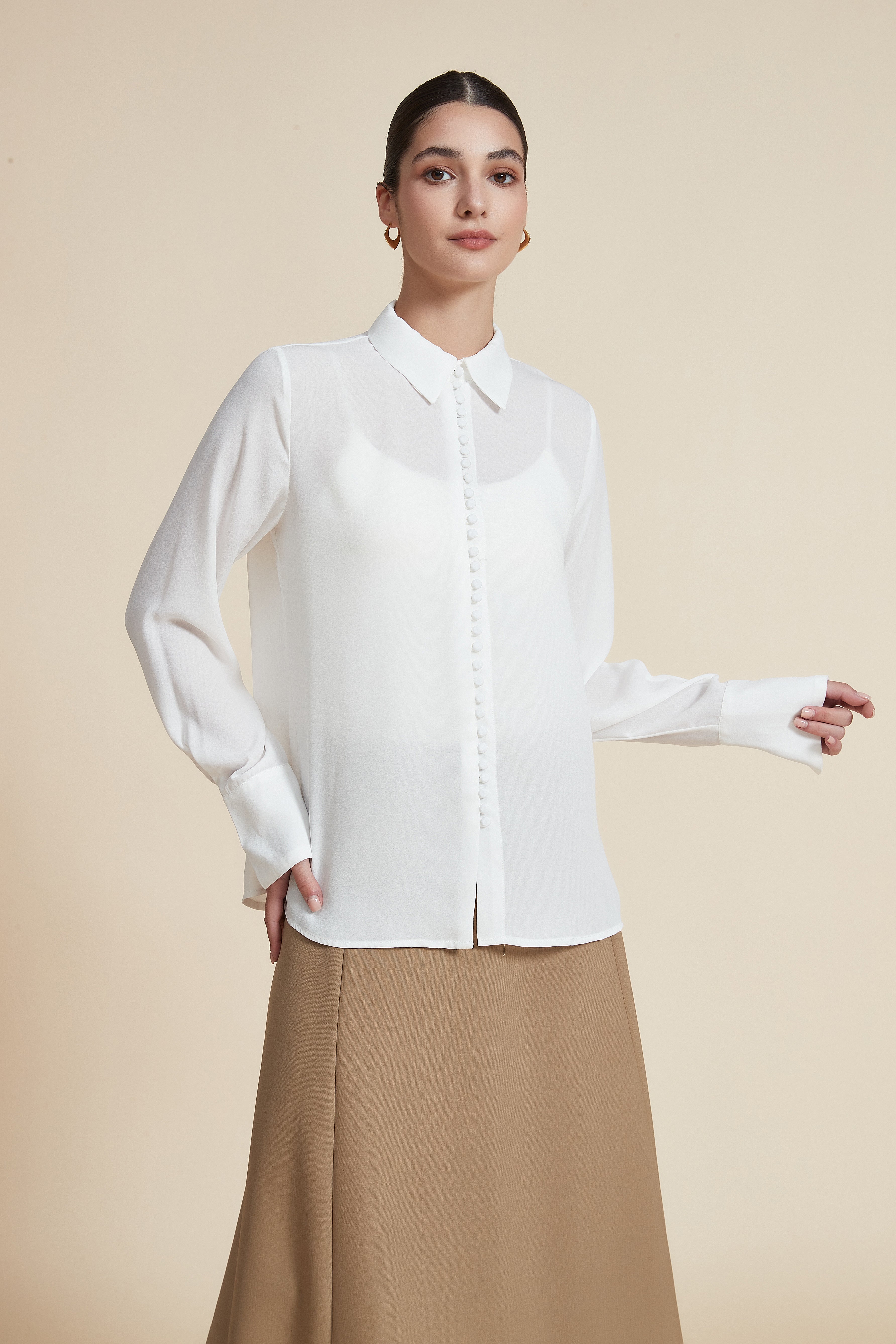 Plain Long Sleeve Blouse