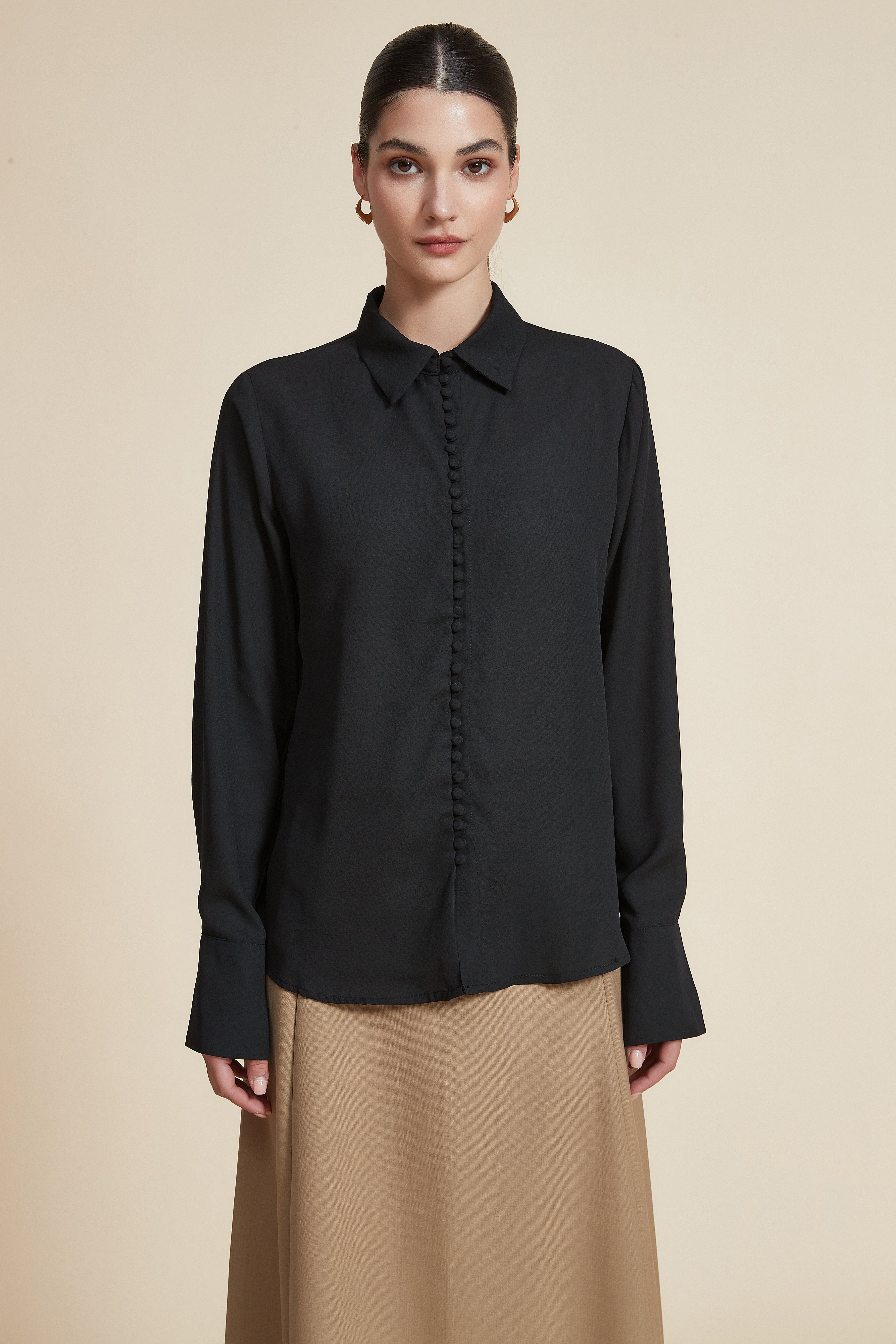 Plain Long Sleeve Blouse