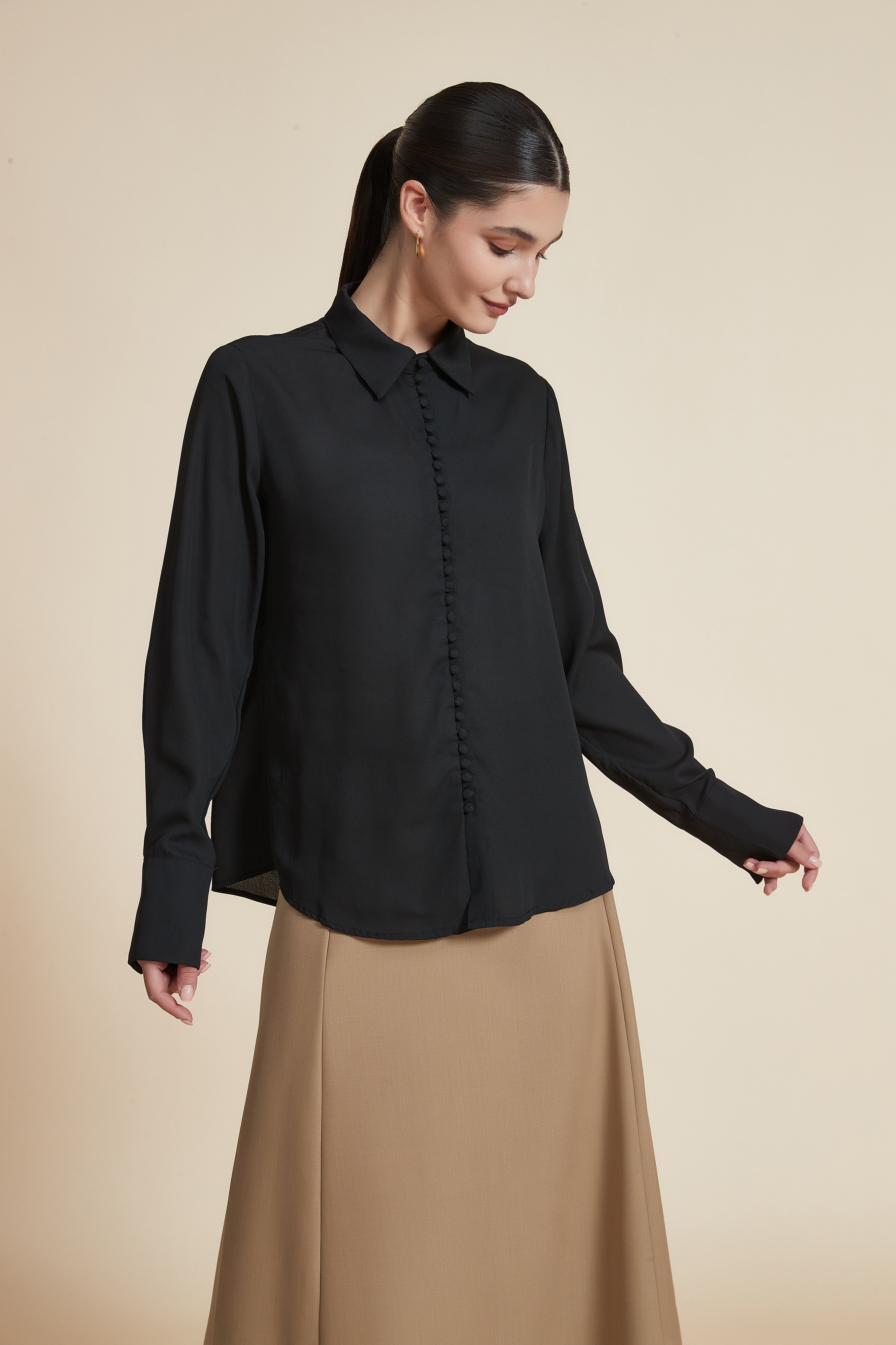 Plain Long Sleeve Blouse