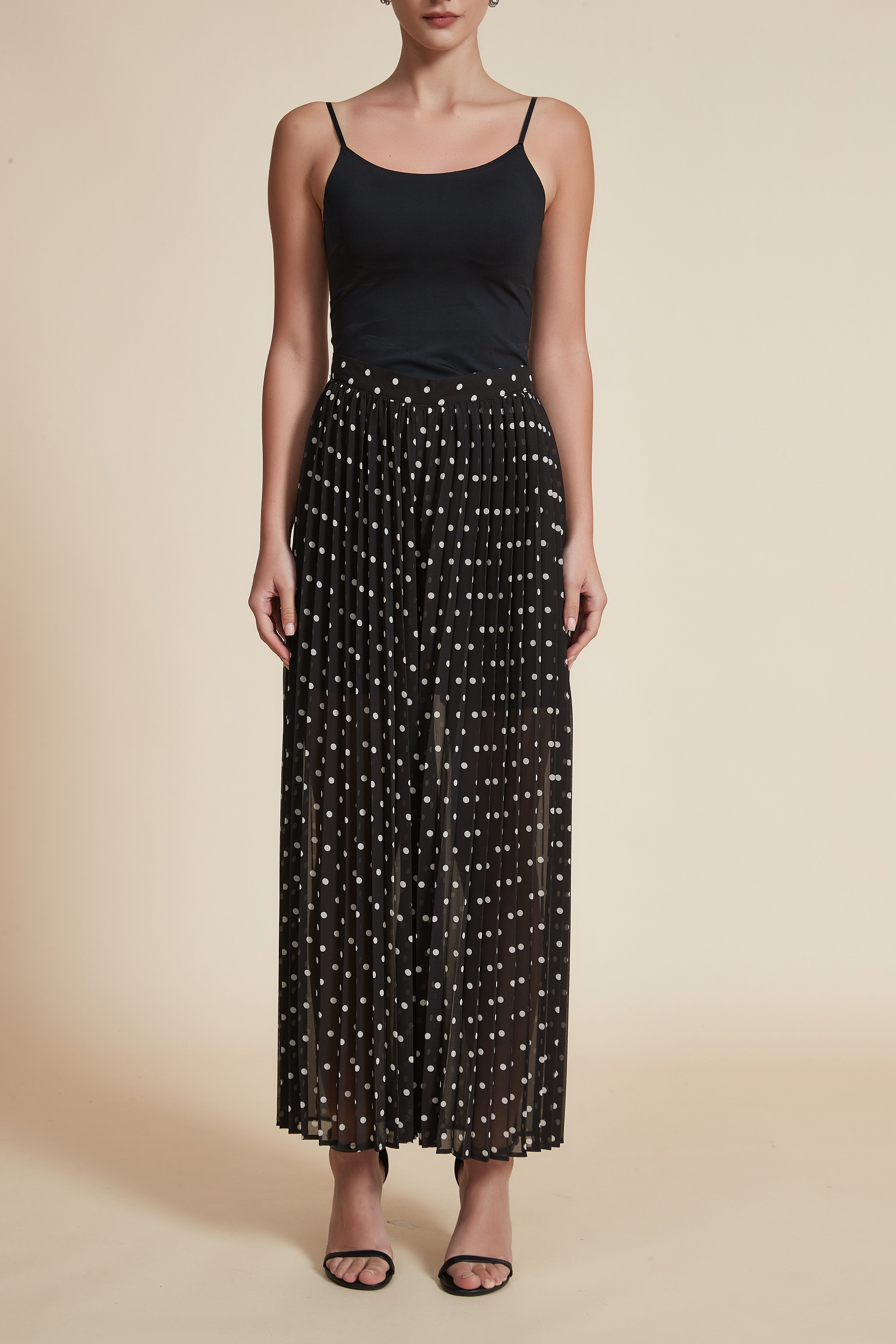 Wide-Leg Polka Dot Long Pants