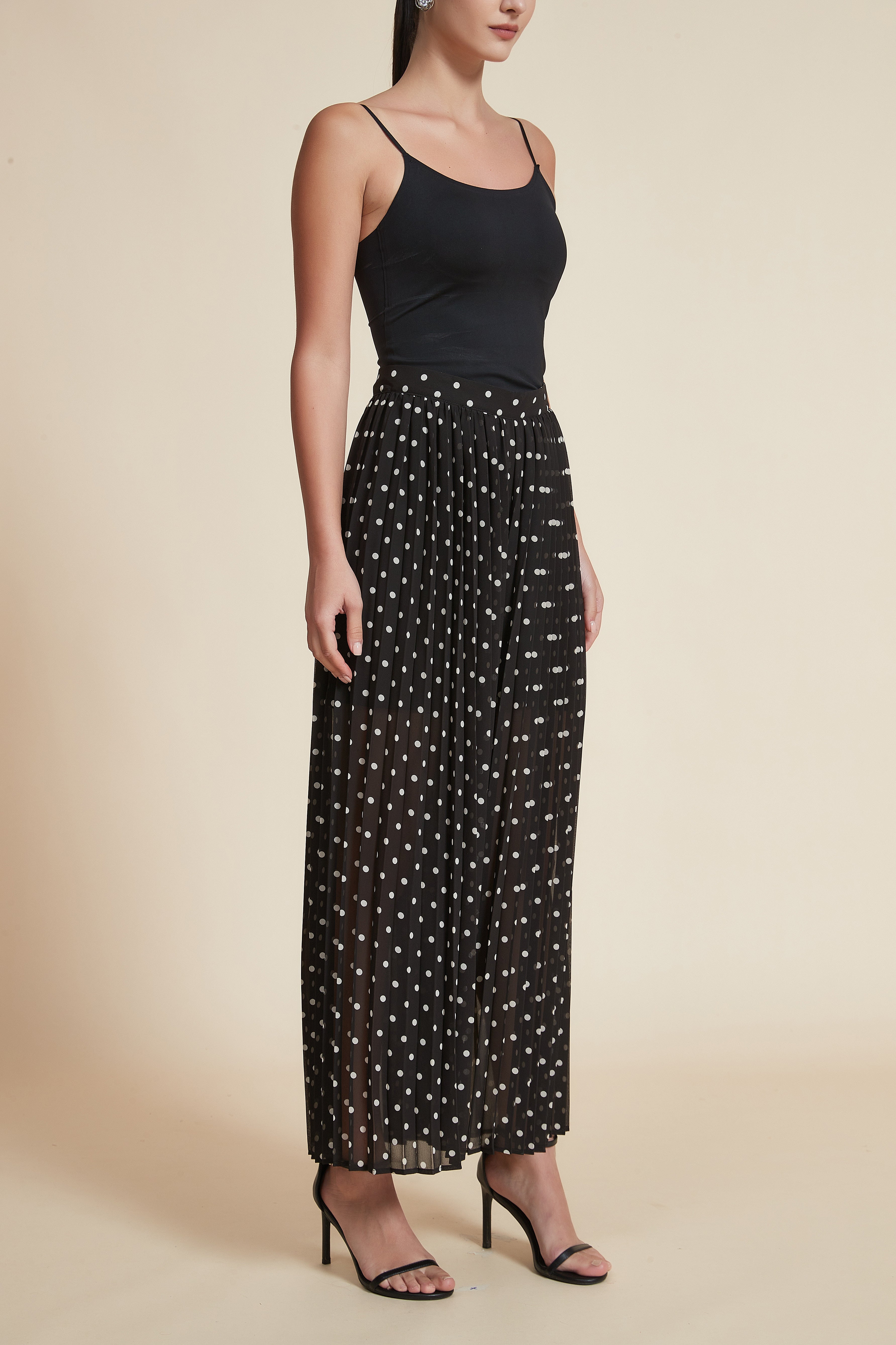 Wide-Leg Polka Dot Long Pants