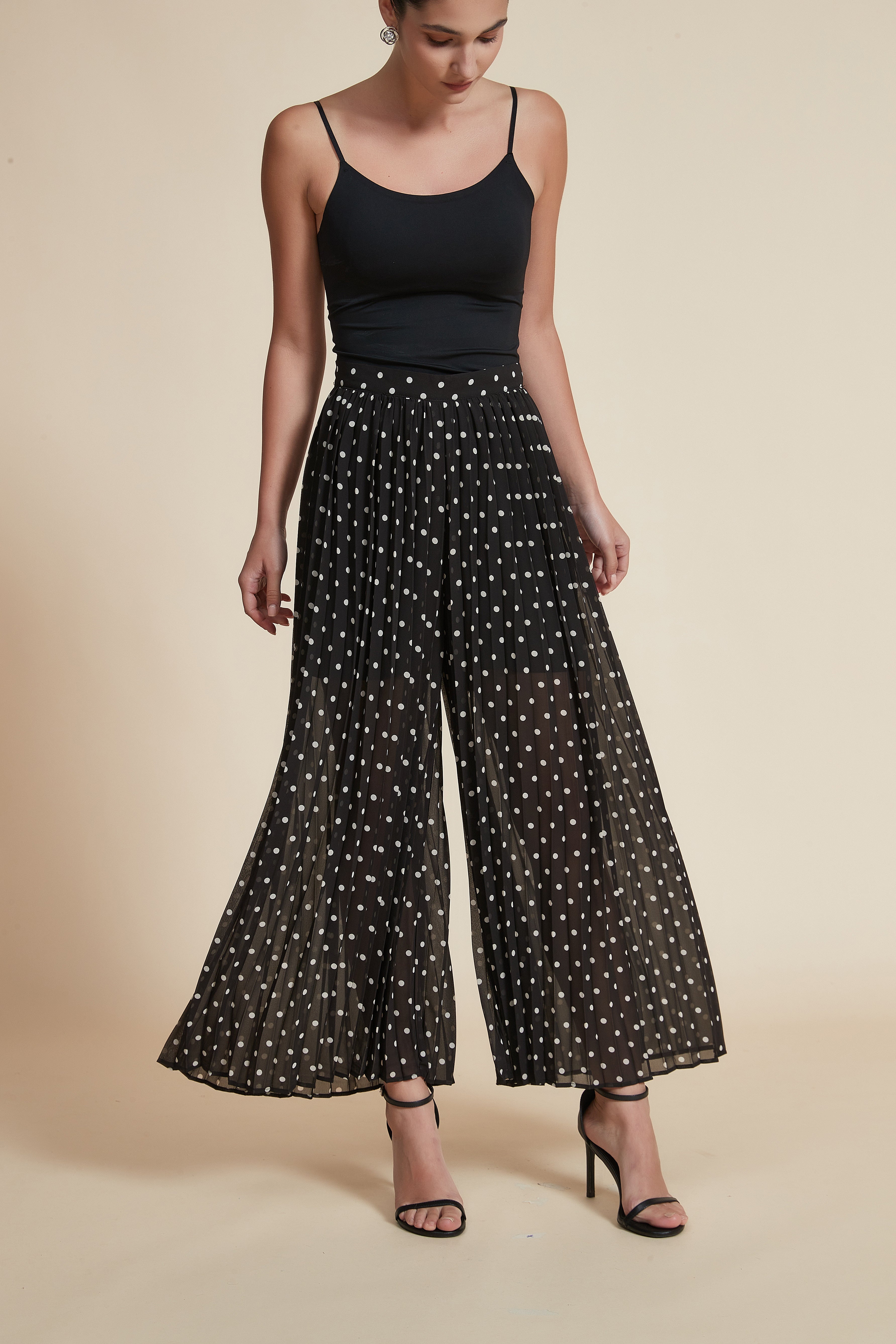 Wide-Leg Polka Dot Long Pants