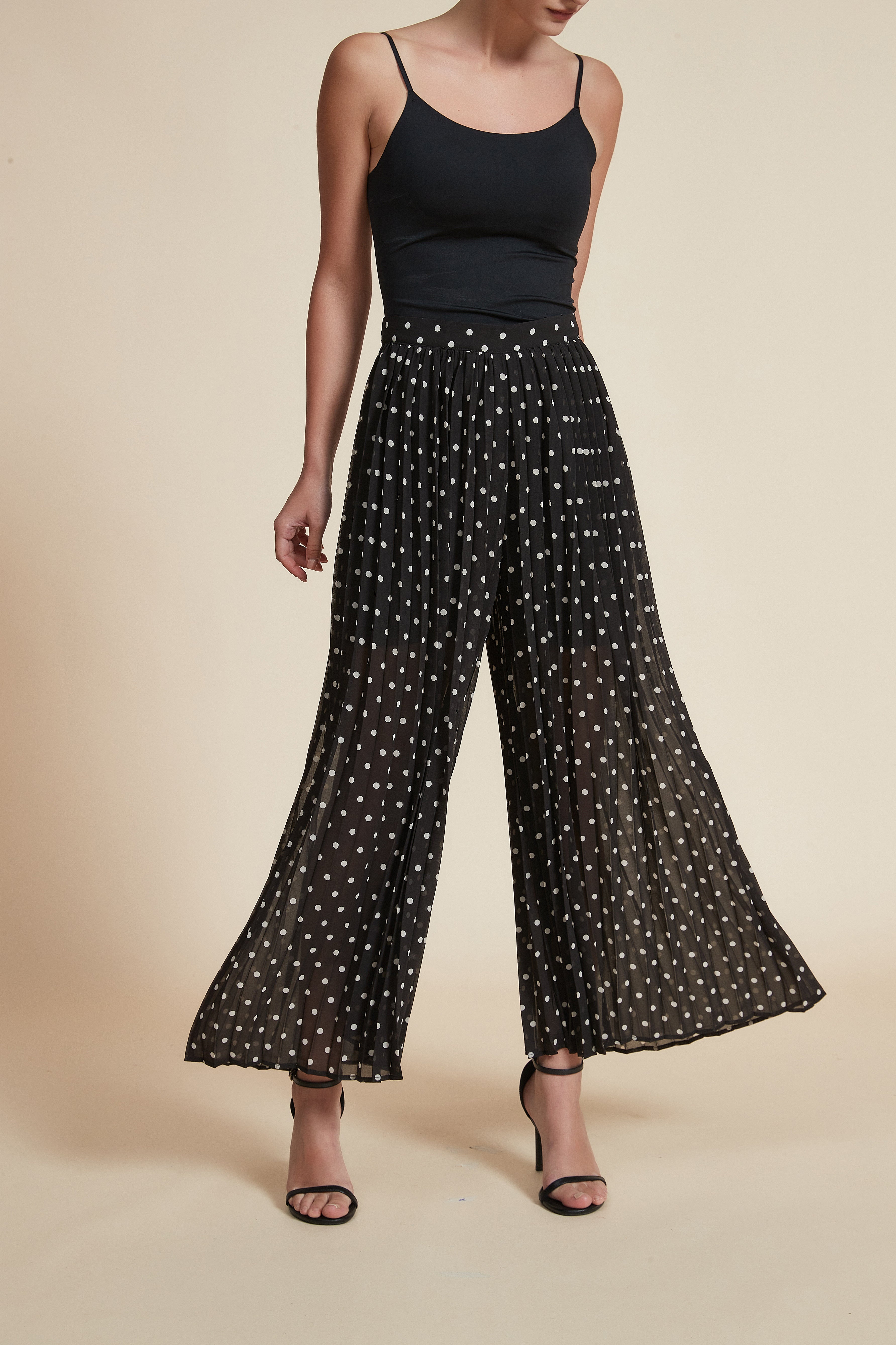Wide-Leg Polka Dot Long Pants