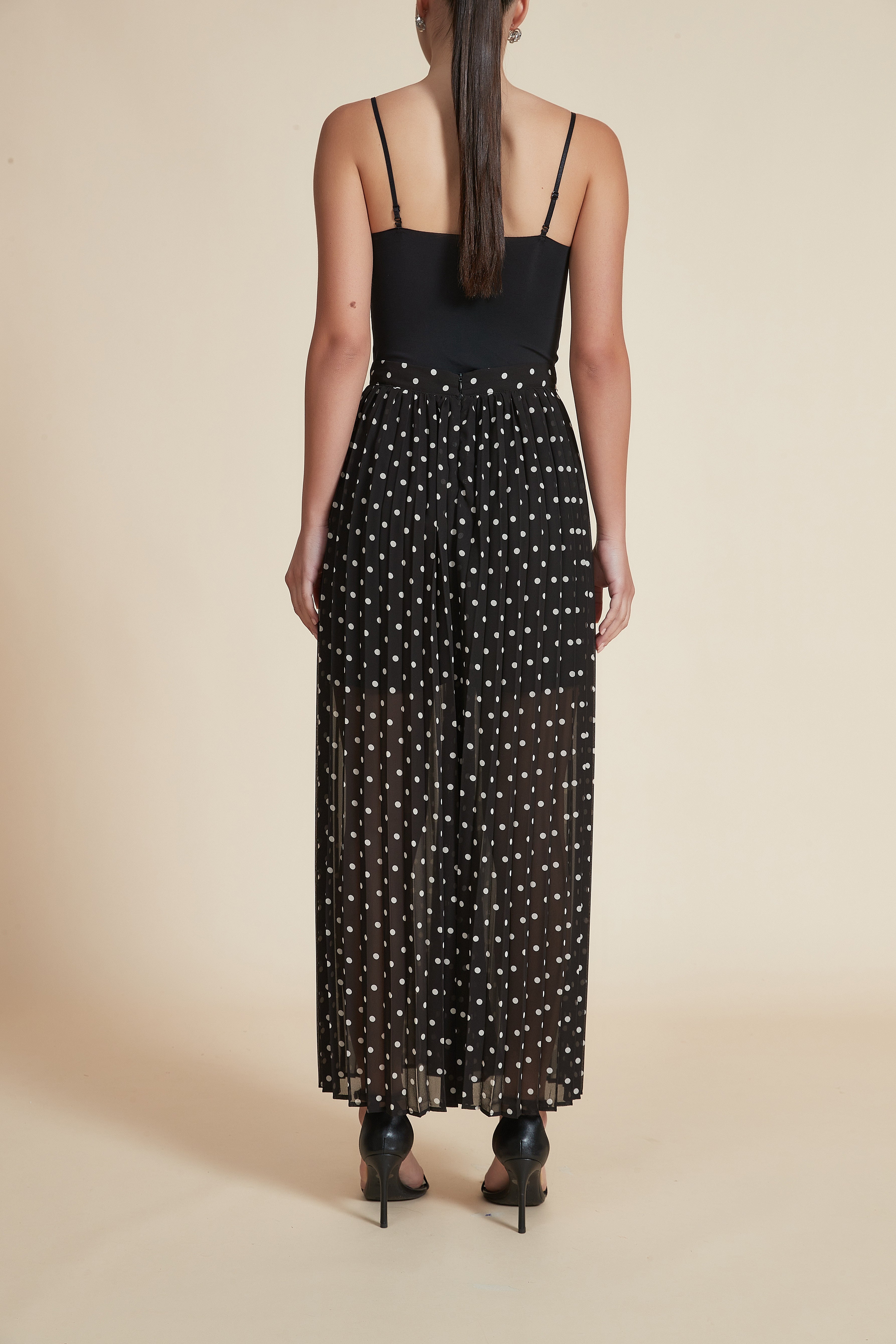 Wide-Leg Polka Dot Long Pants