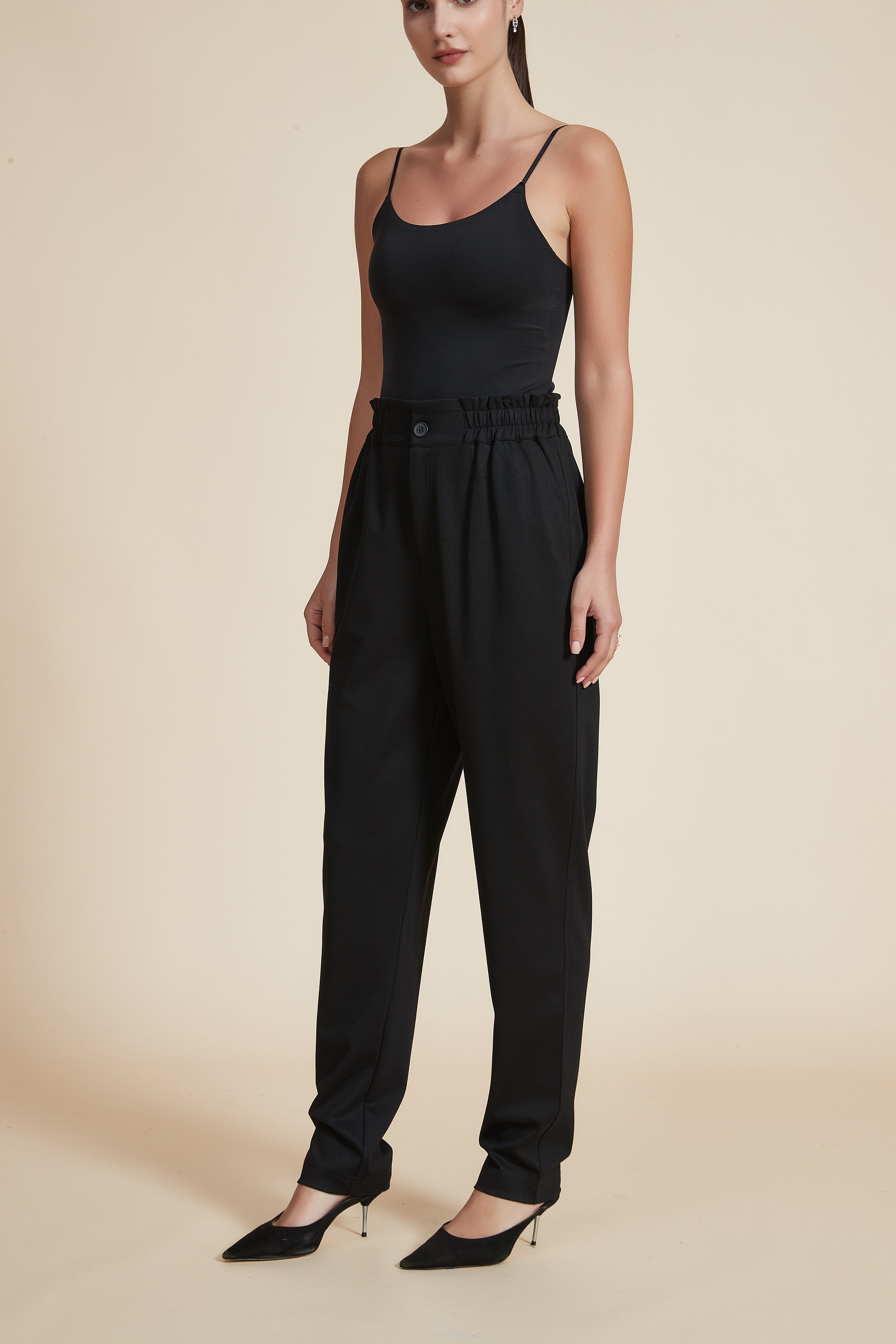 Straight Leg Long Pants with Elastic Waistband