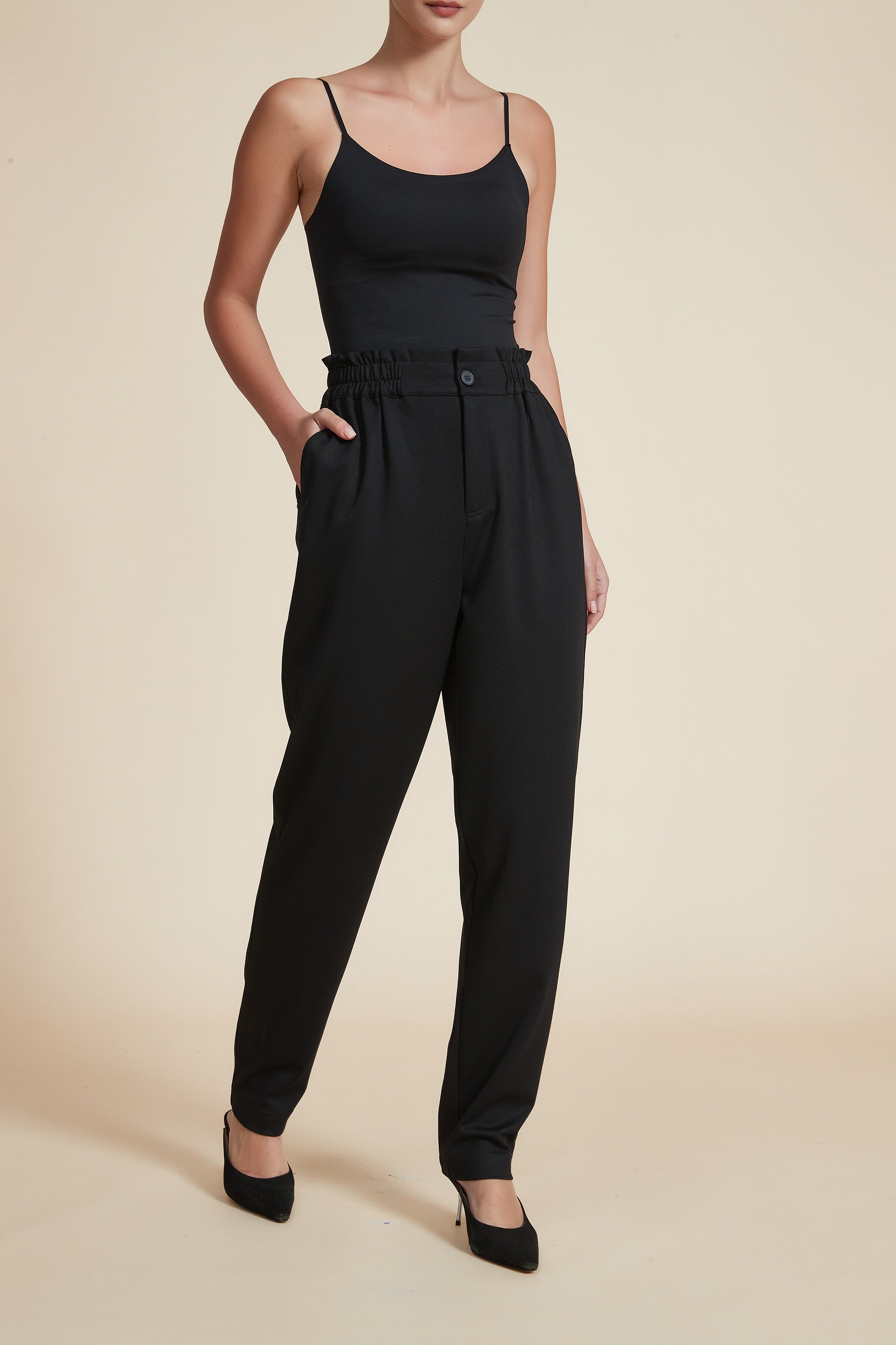 Straight Leg Long Pants with Elastic Waistband