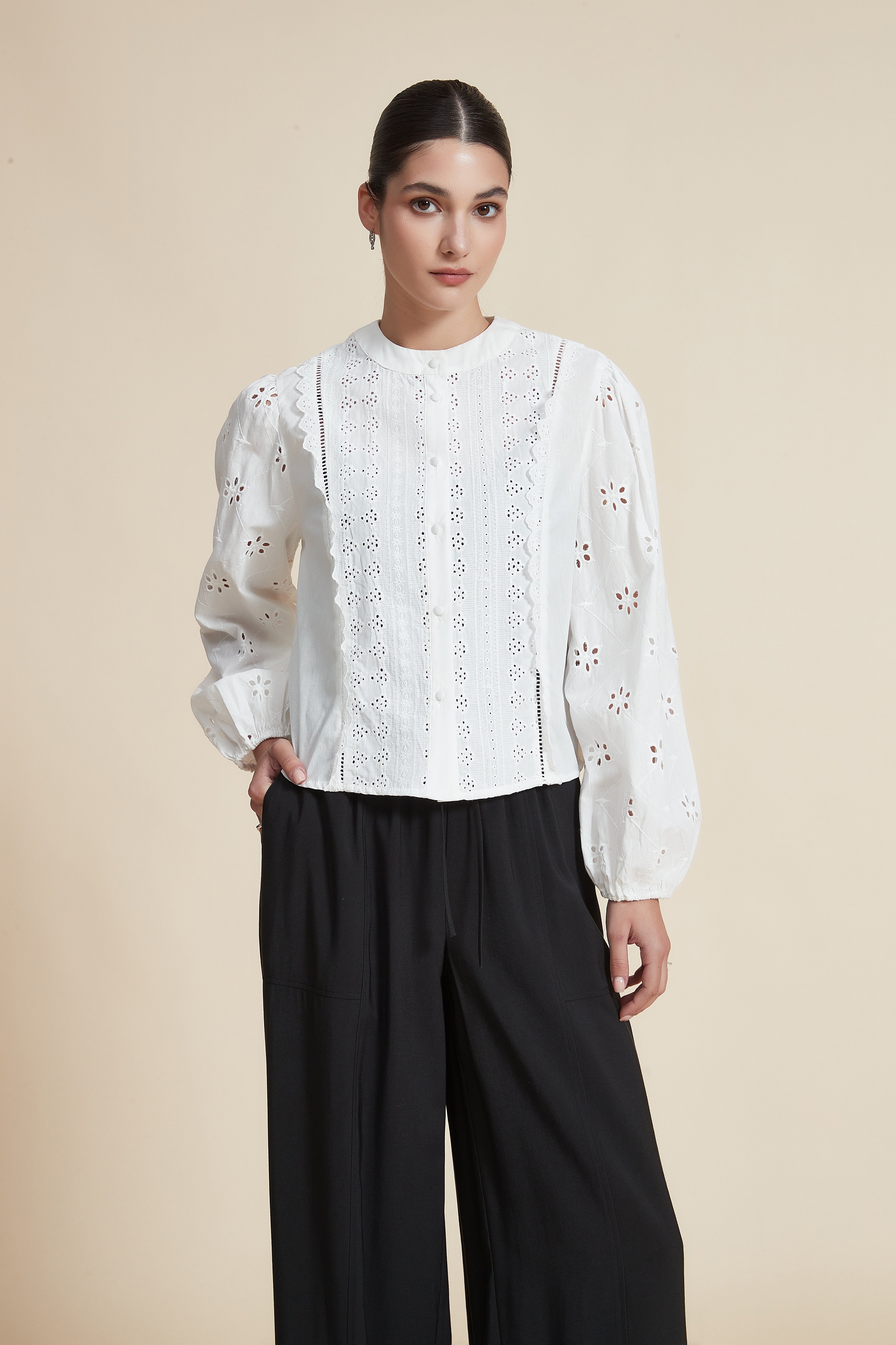 Embroidered Long Sleeve Blouse