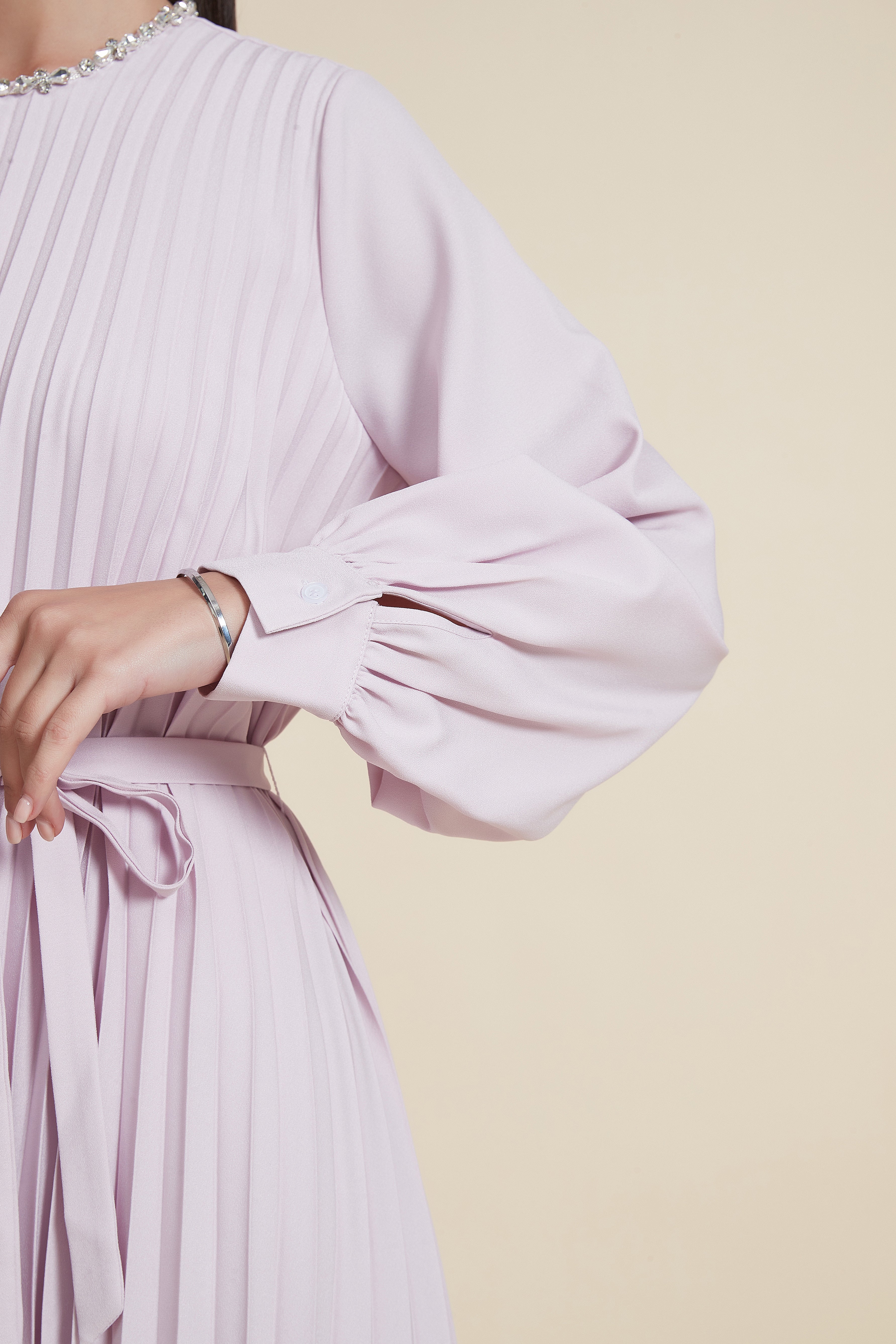 Midi Dress with One Sleeve and Round Neck