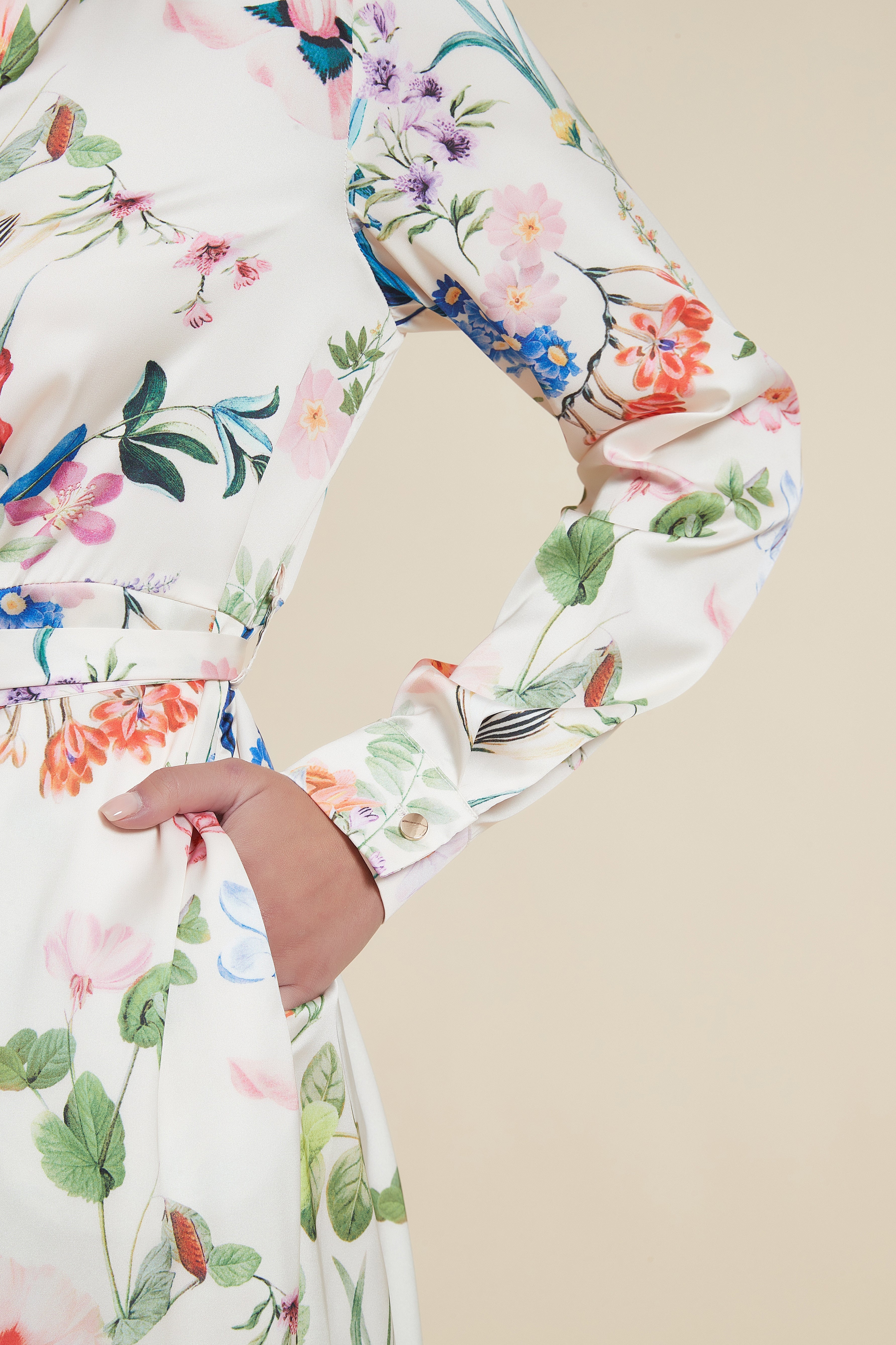 Midi Dress with Shirt Collar and Long Sleeves