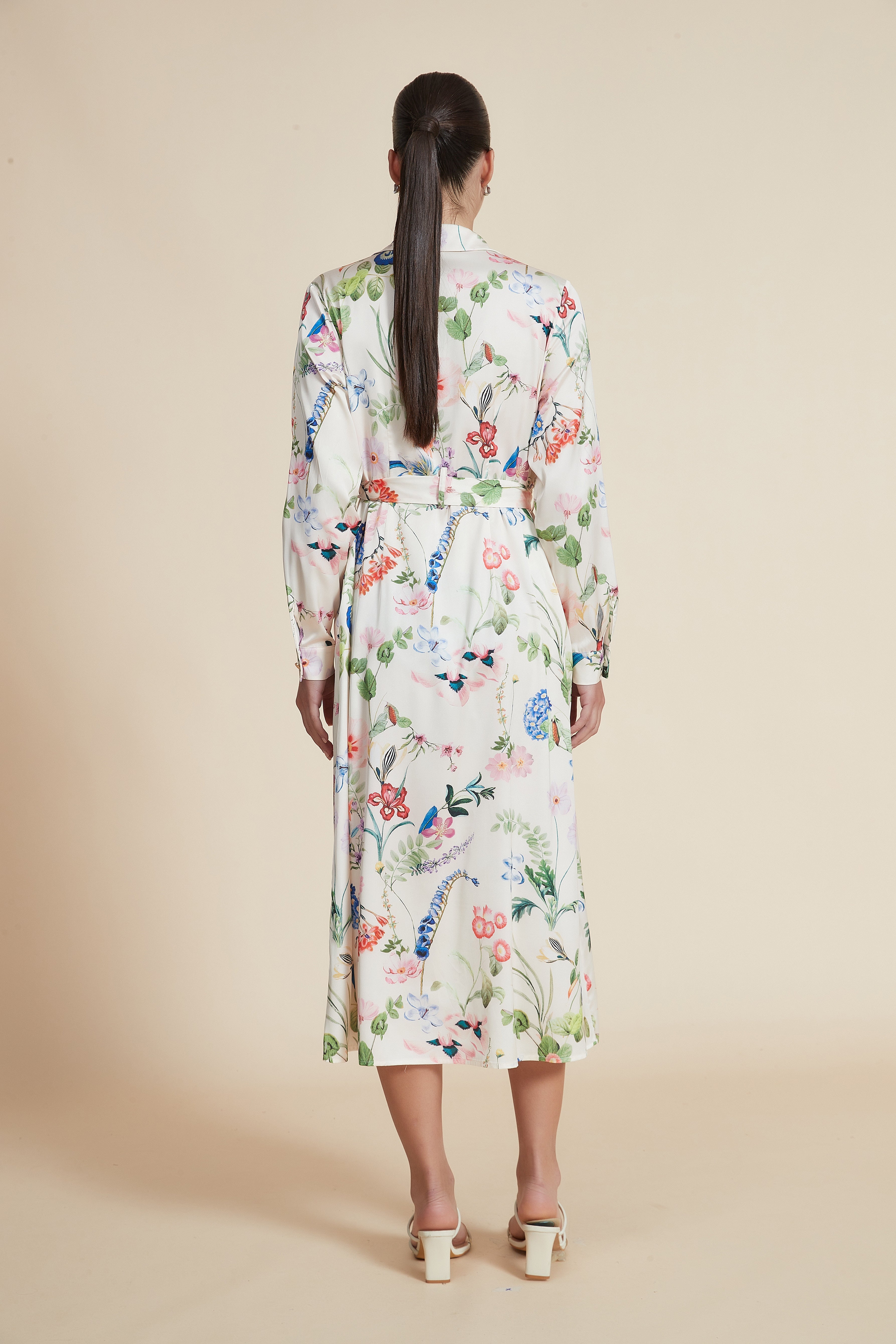 Midi Dress with Shirt Collar and Long Sleeves