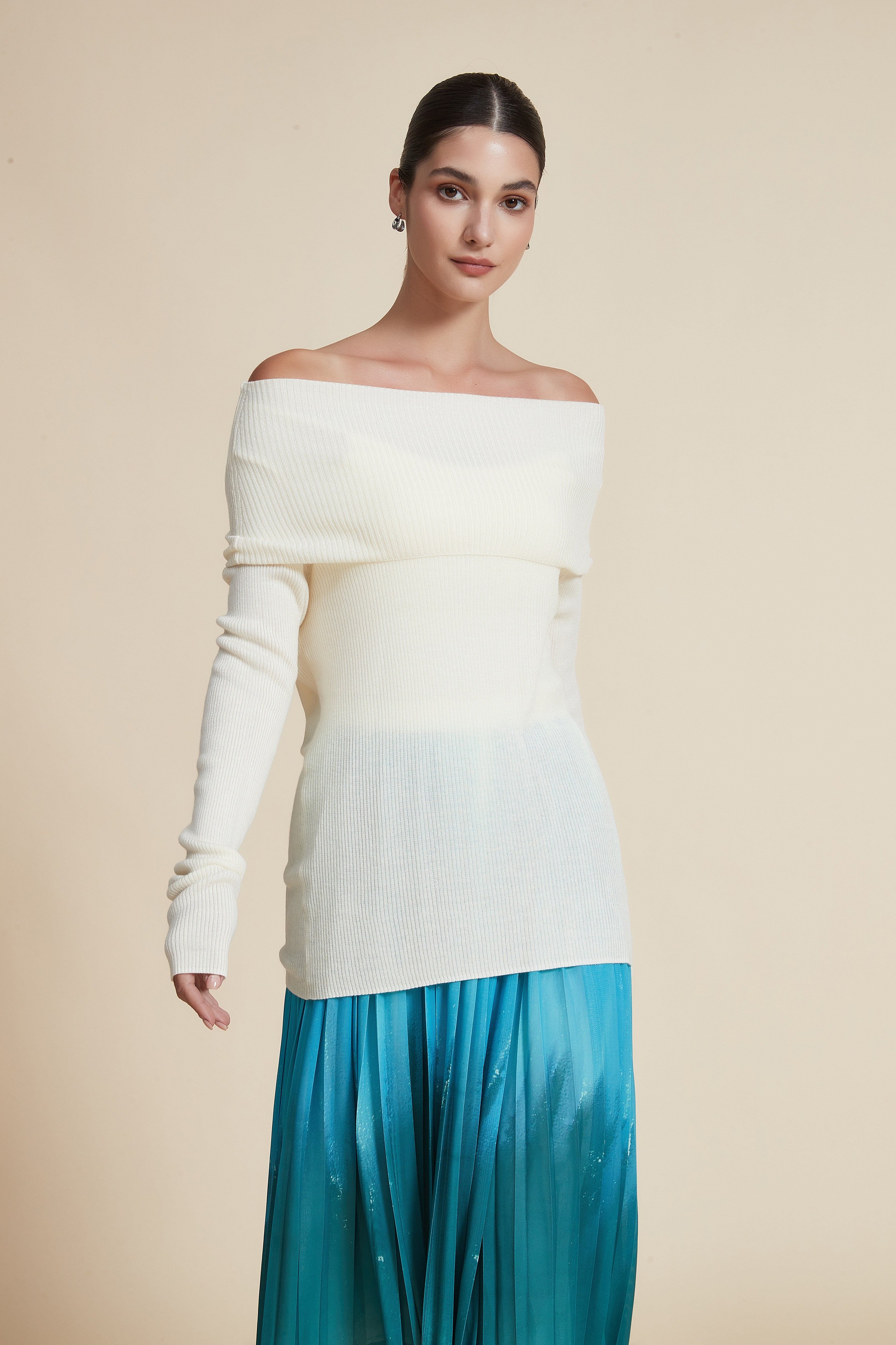 Long Sleeve Off-Shoulder Ribbed Top