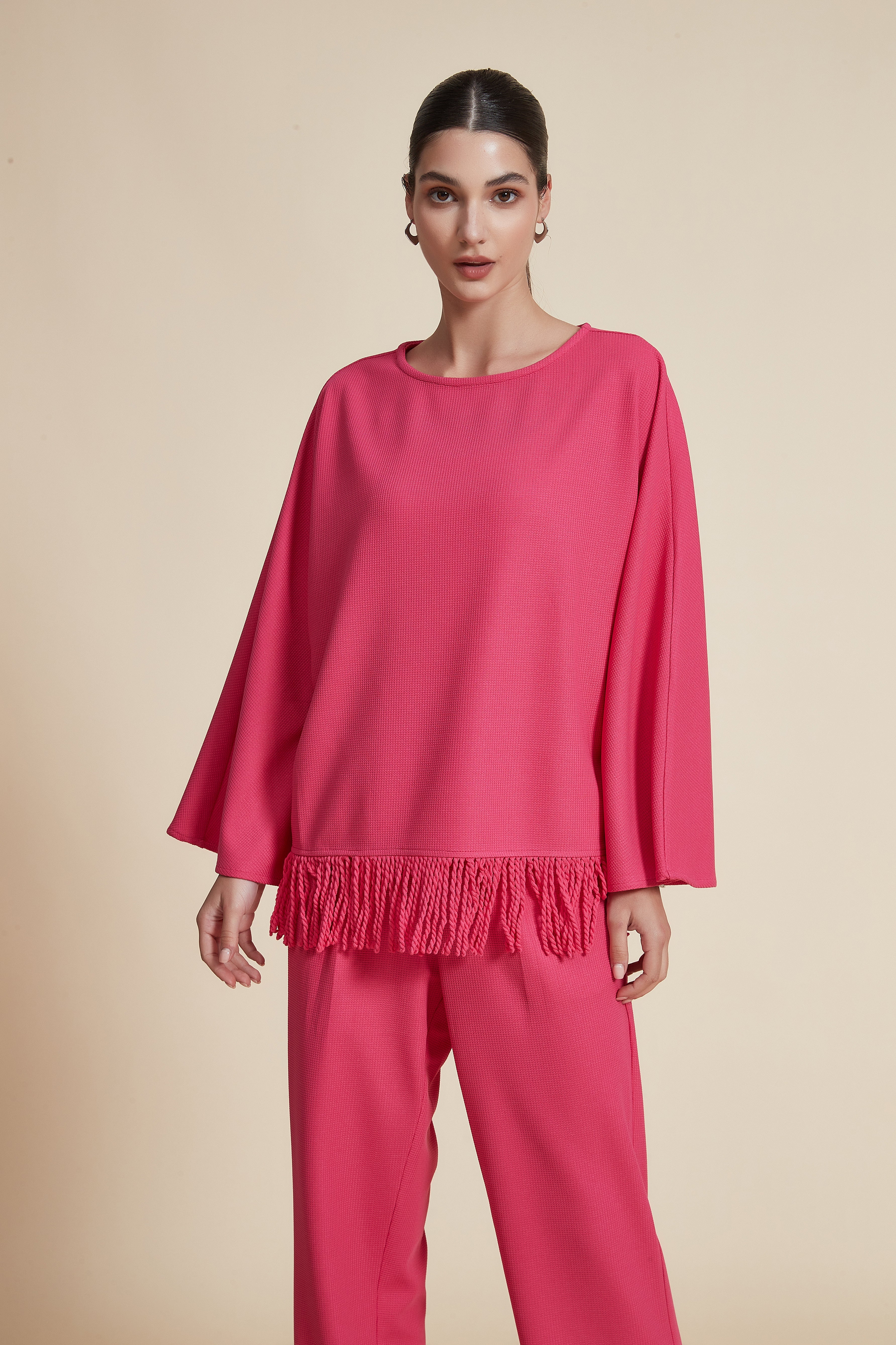 Plain long-sleeve blouse