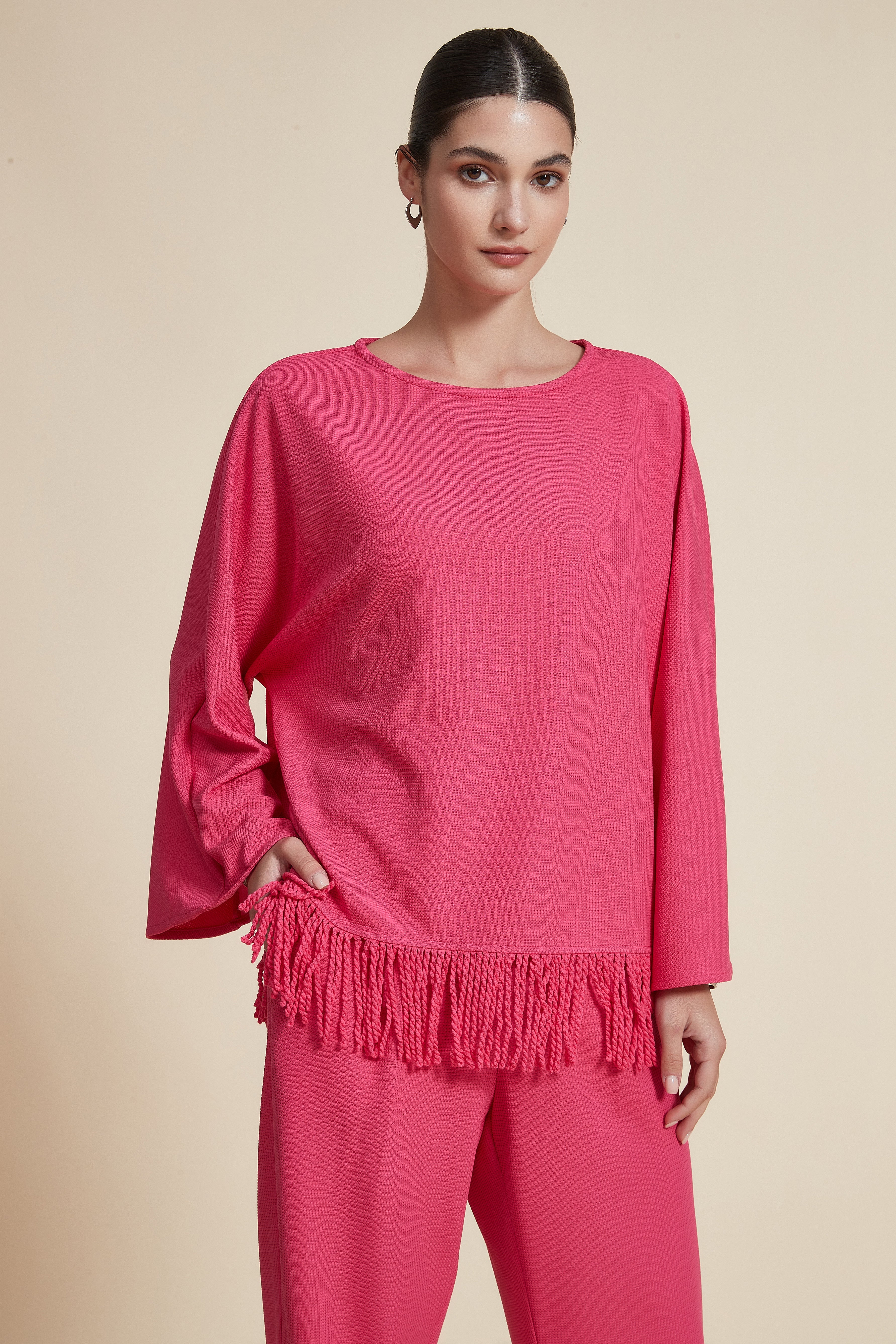 Plain long-sleeve blouse