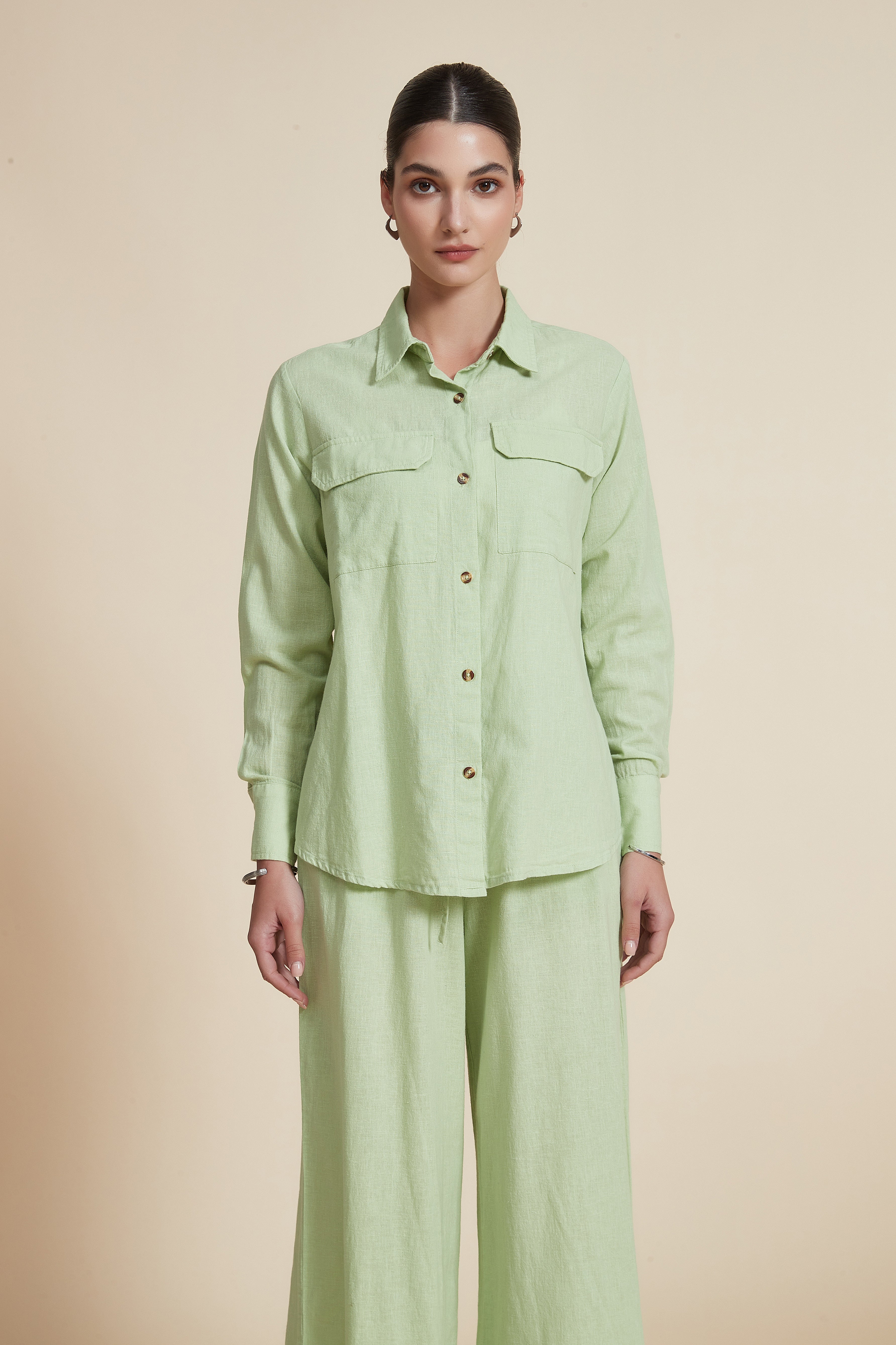 Shirt Collar Blouse with Long Sleeves