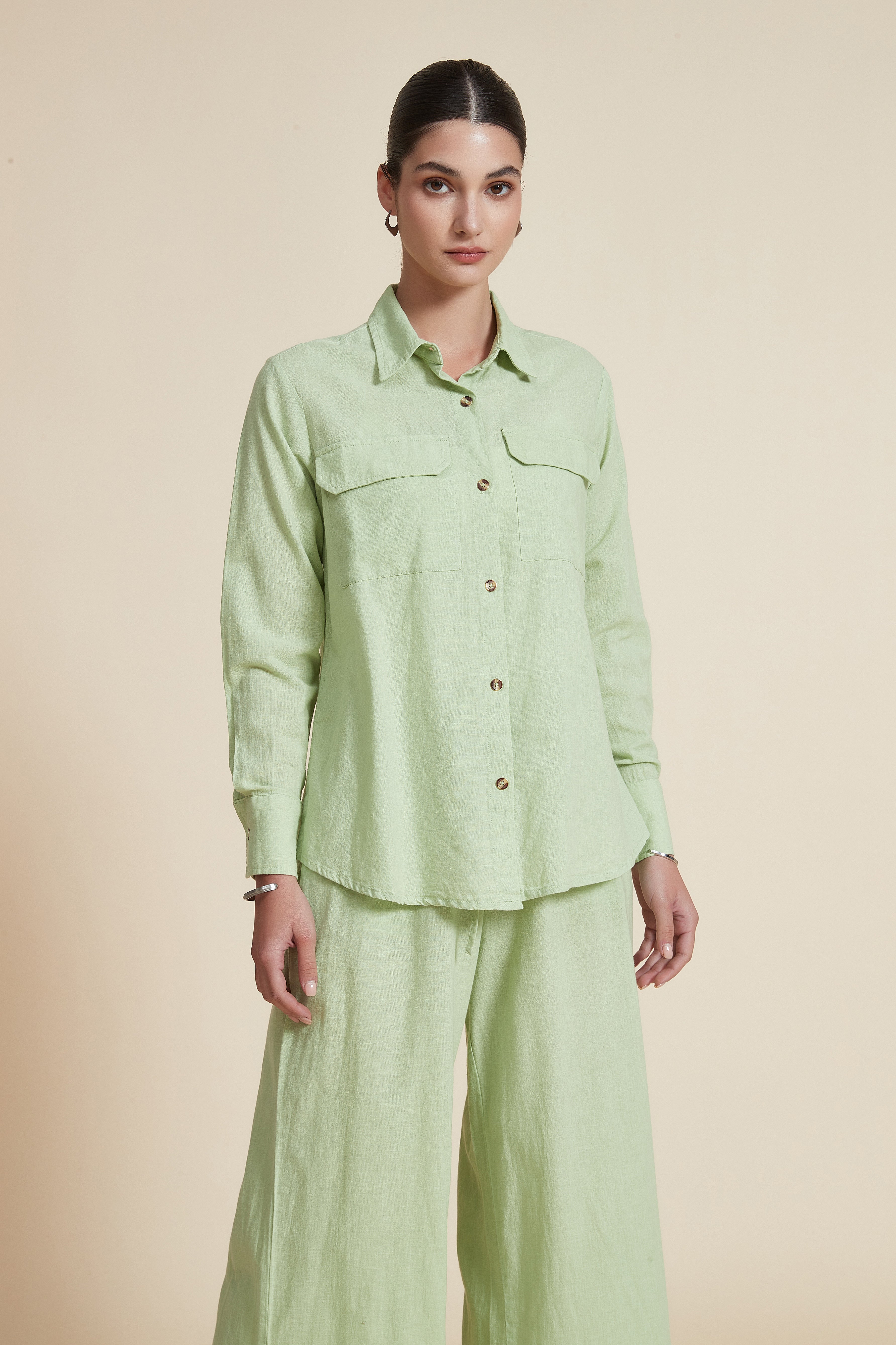 Shirt Collar Blouse with Long Sleeves