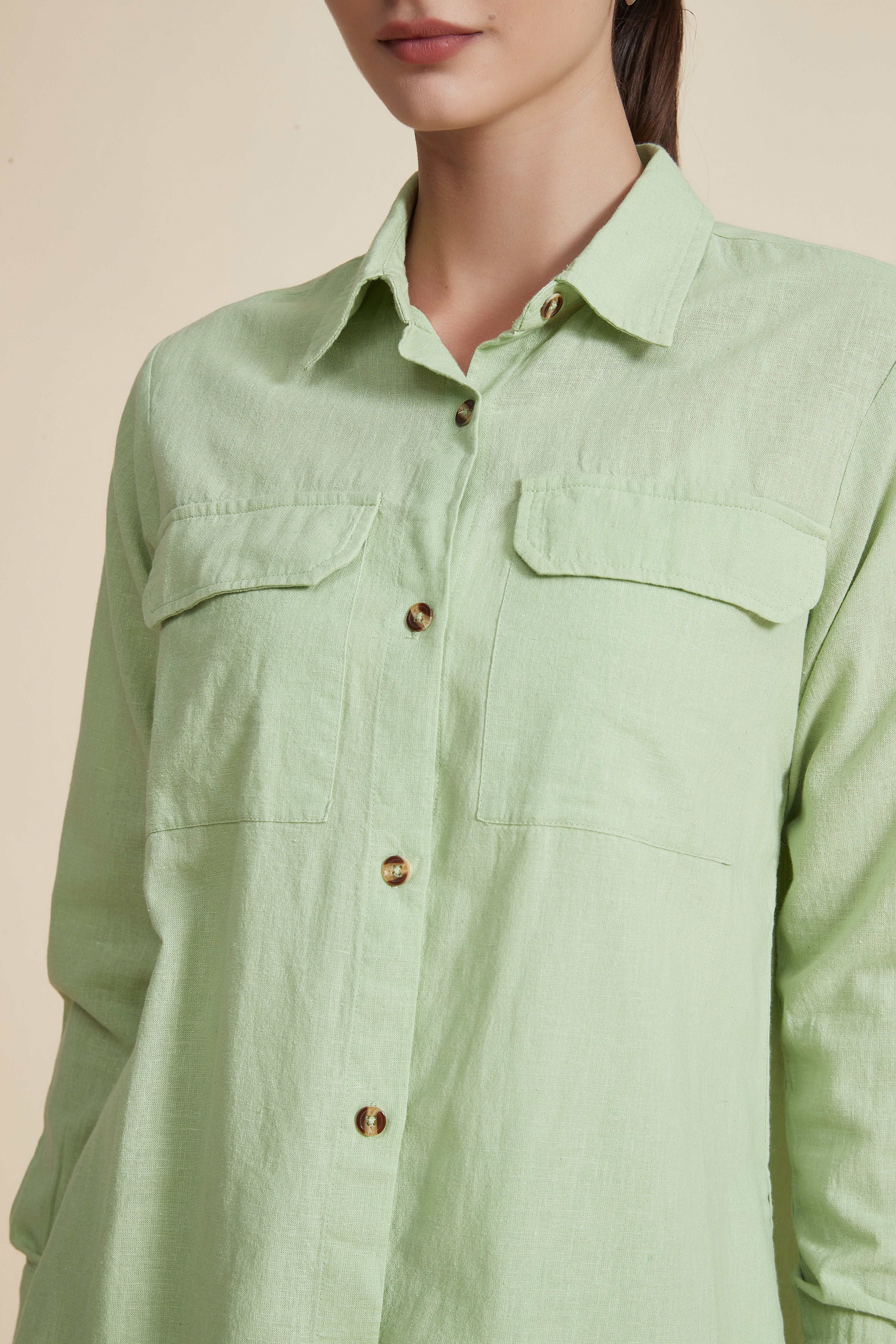 Shirt Collar Blouse with Long Sleeves