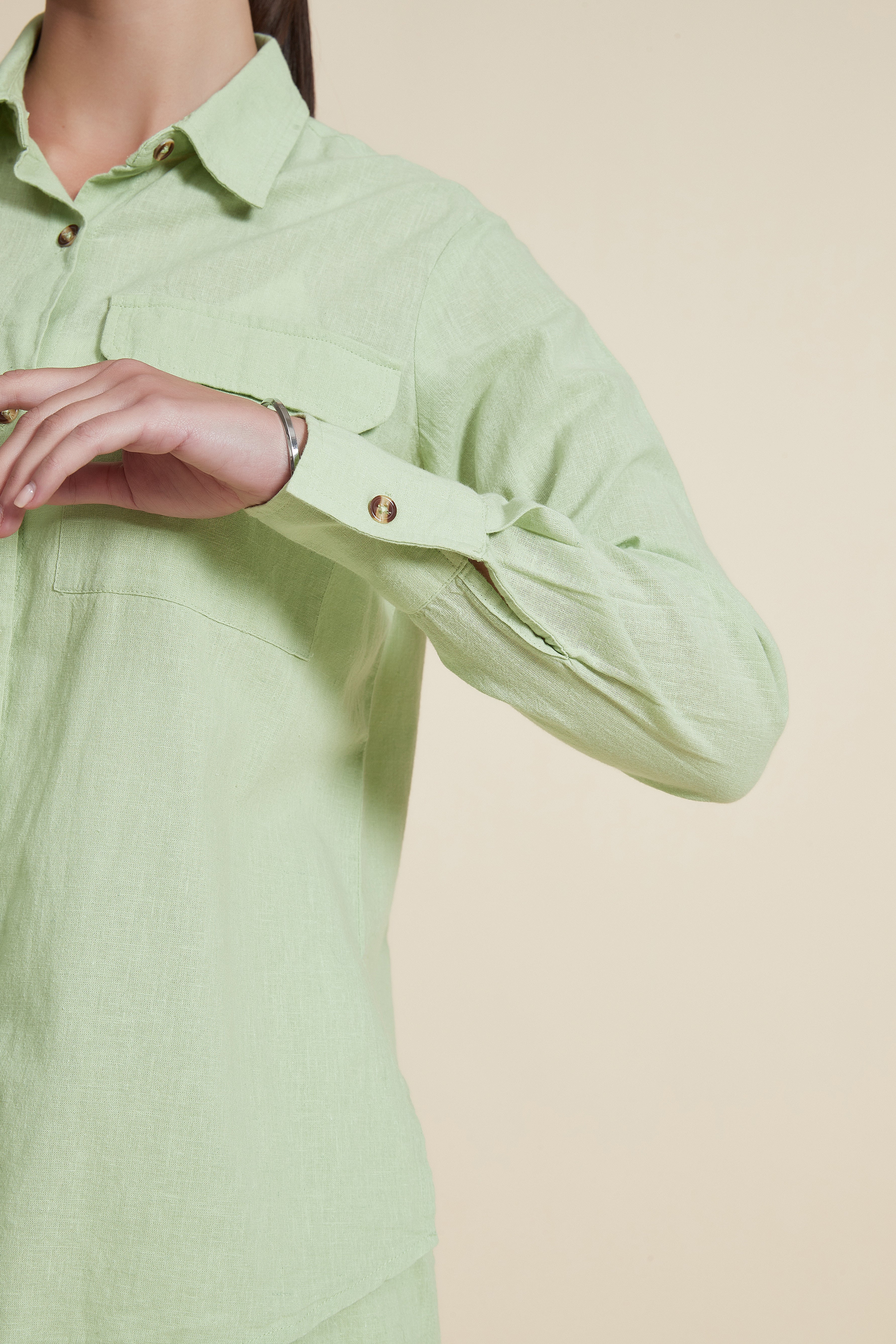 Shirt Collar Blouse with Long Sleeves