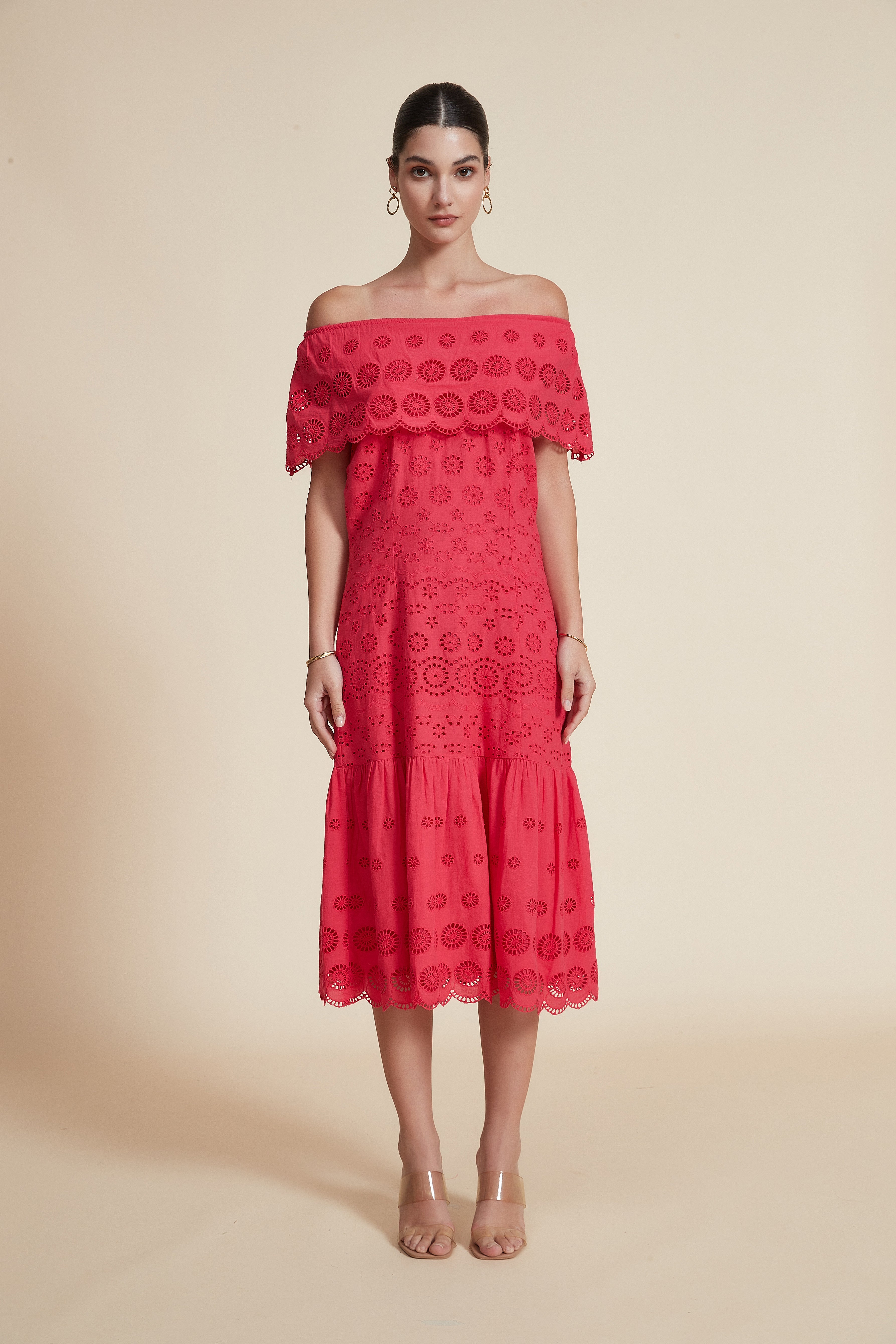 Ruffled Off-Shoulder Midi Dress