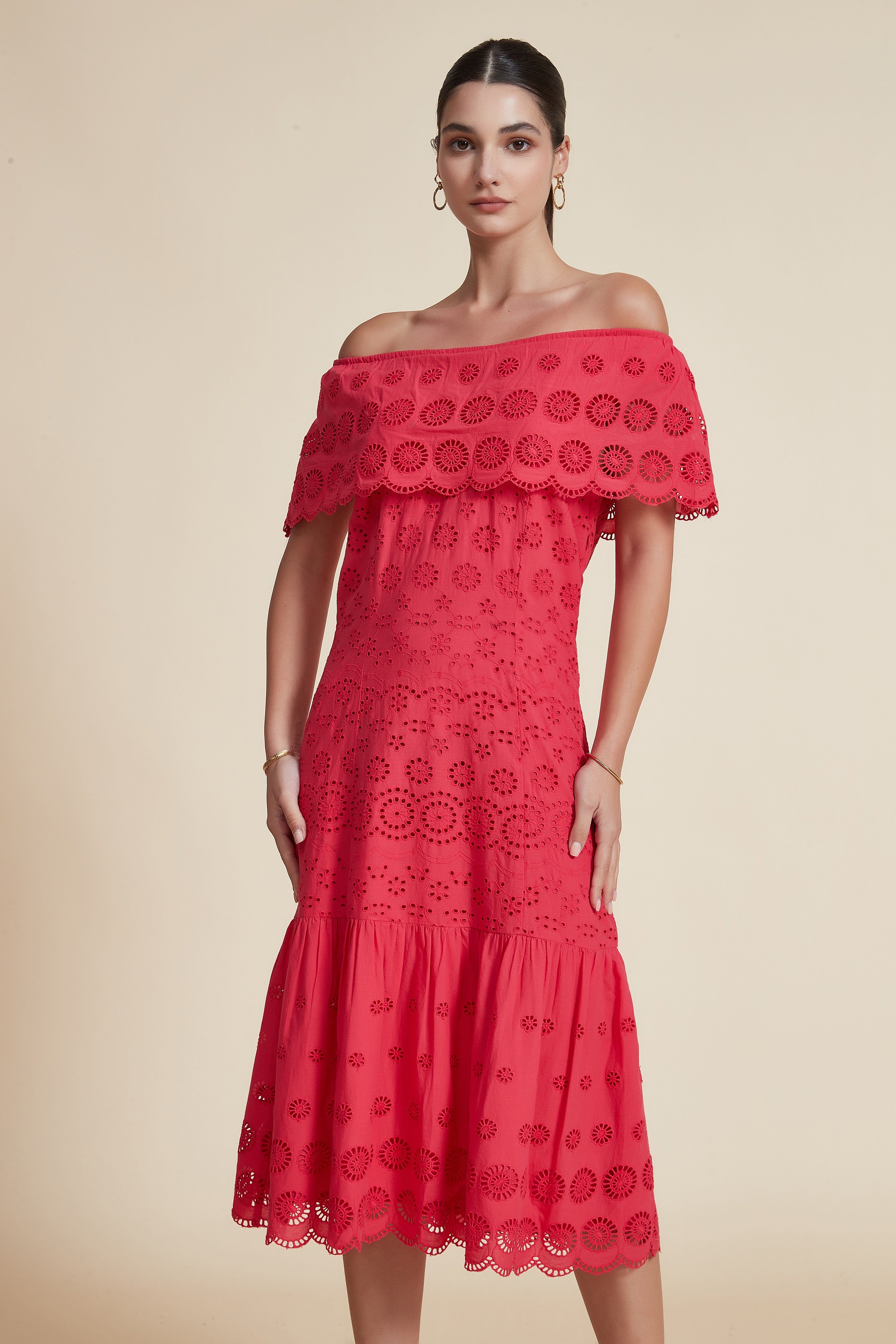 Ruffled Off-Shoulder Midi Dress